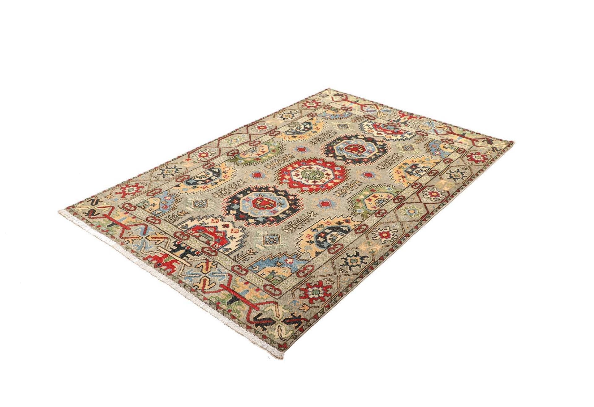 Kazak Teppich 125 x 178cm, geometrische Muster, handgeknüpft