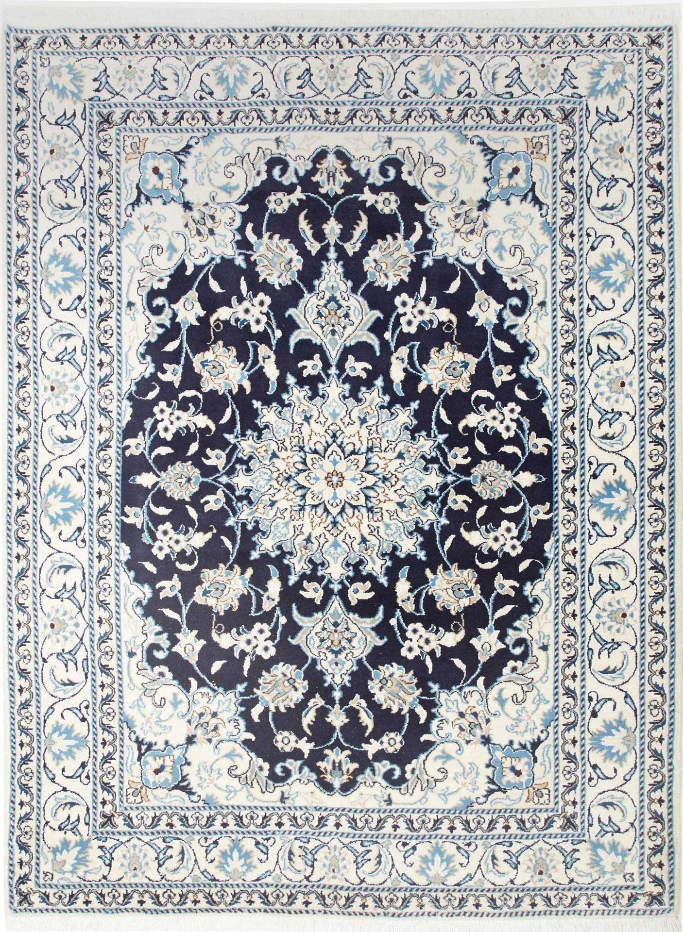 Nain Teppich 153 x 203 cm, florale Muster, handgeknüpft, Perserteppich