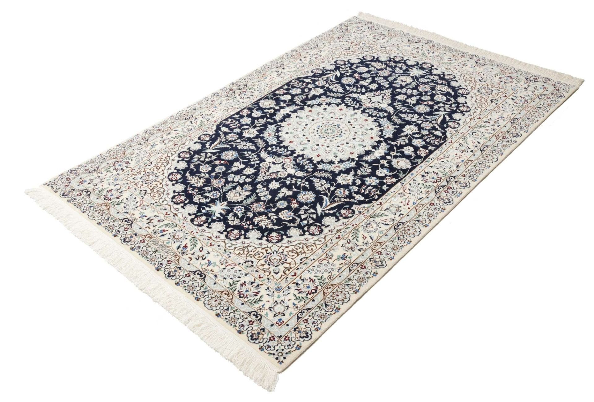 Nain Teppich 125 x 185 cm, florale Muster, handgeknüpft, Perserteppich