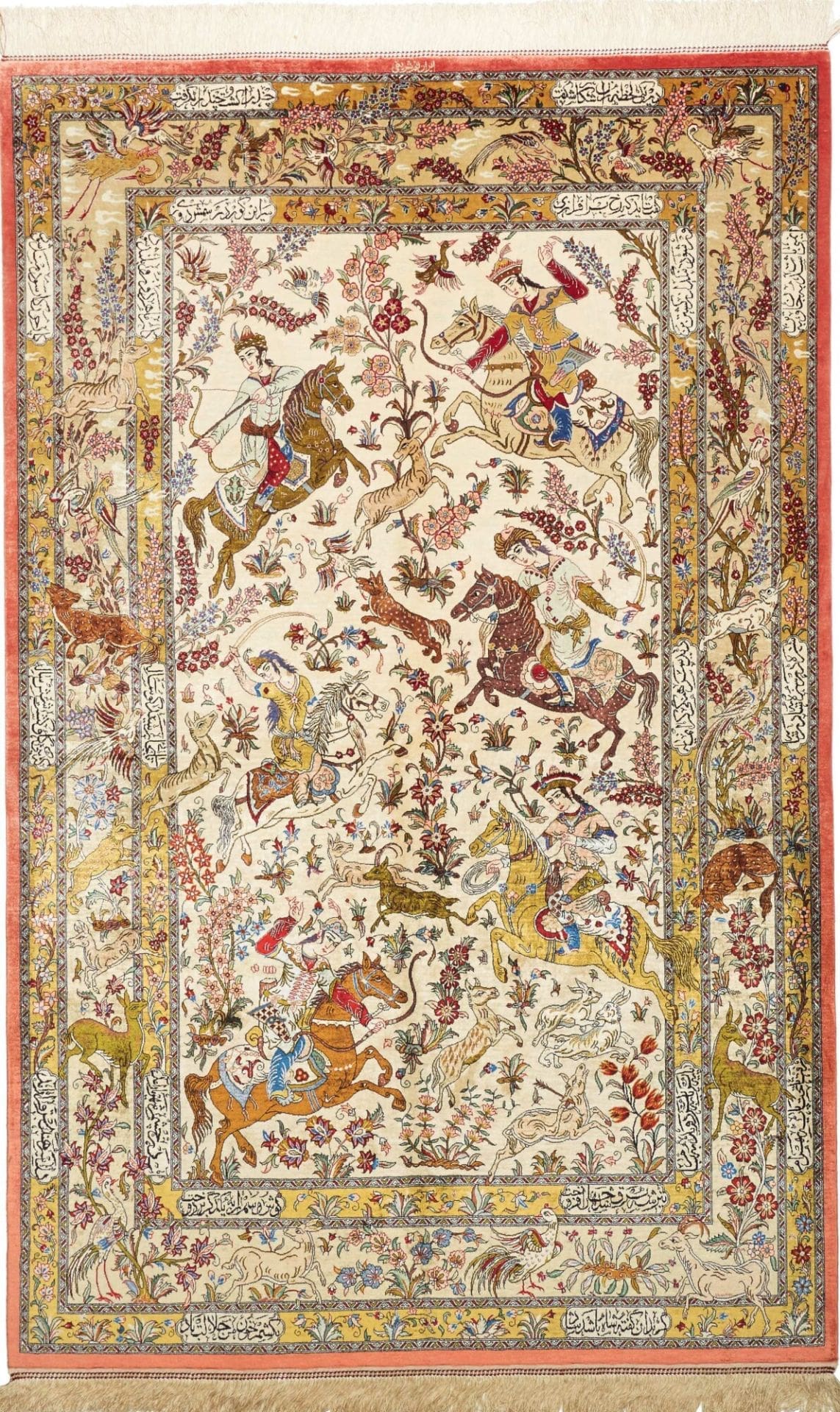 Ghom Teppich 132 x 203 cm, Seide, handgeknüpft, Perserteppich