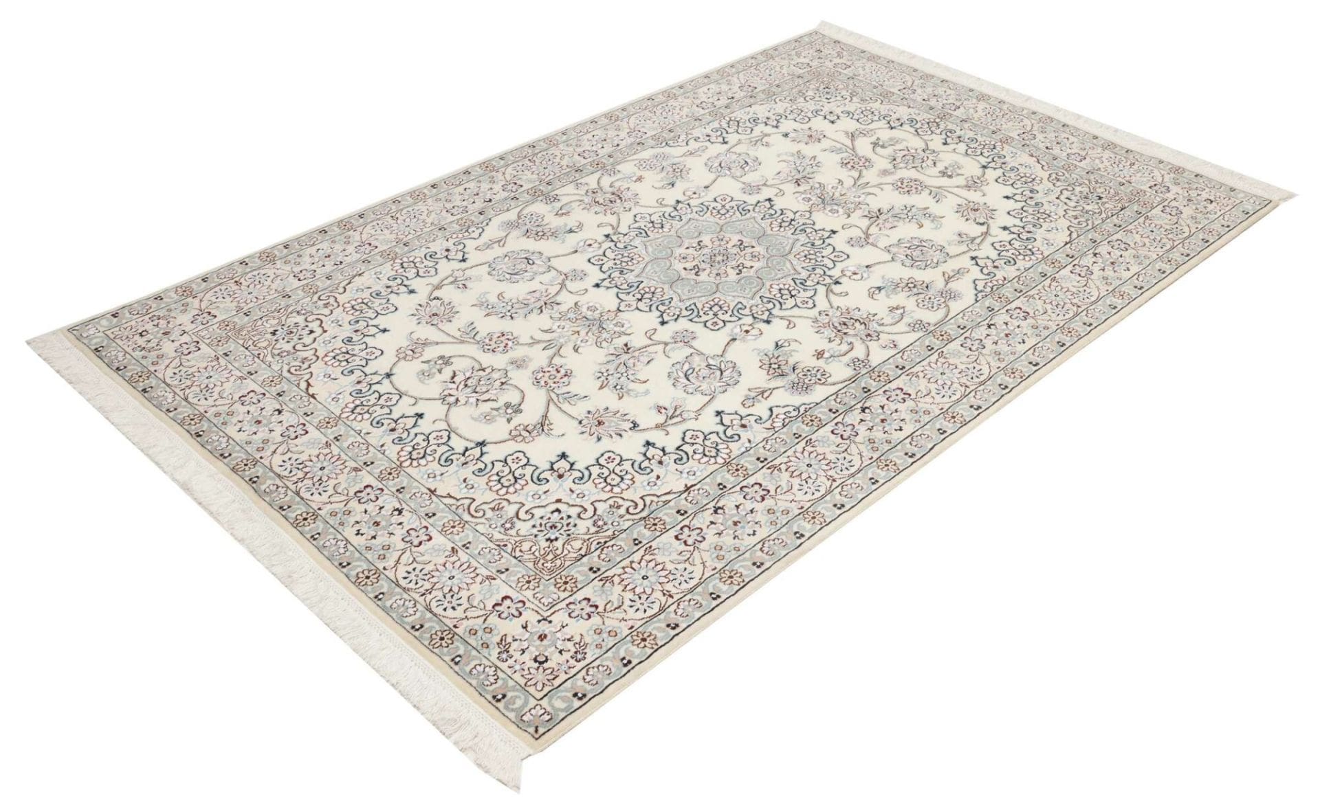 Nain Teppich 135 x 206cm, florales Muster, handgeknüpft, Perserteppich
