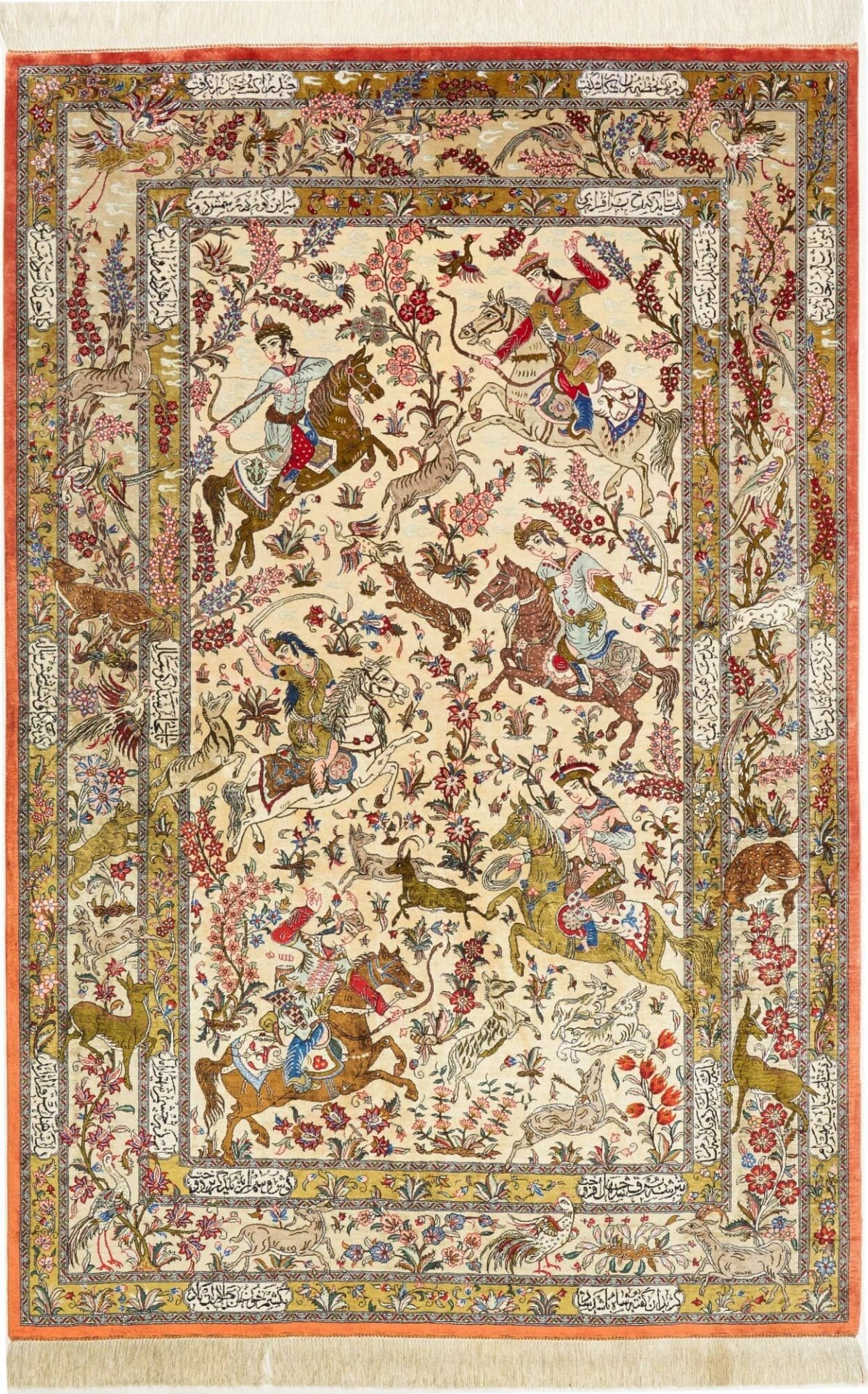 Ghom Teppich 135 x 200cm, handgeknüpft, Seide, exklusive Qualität