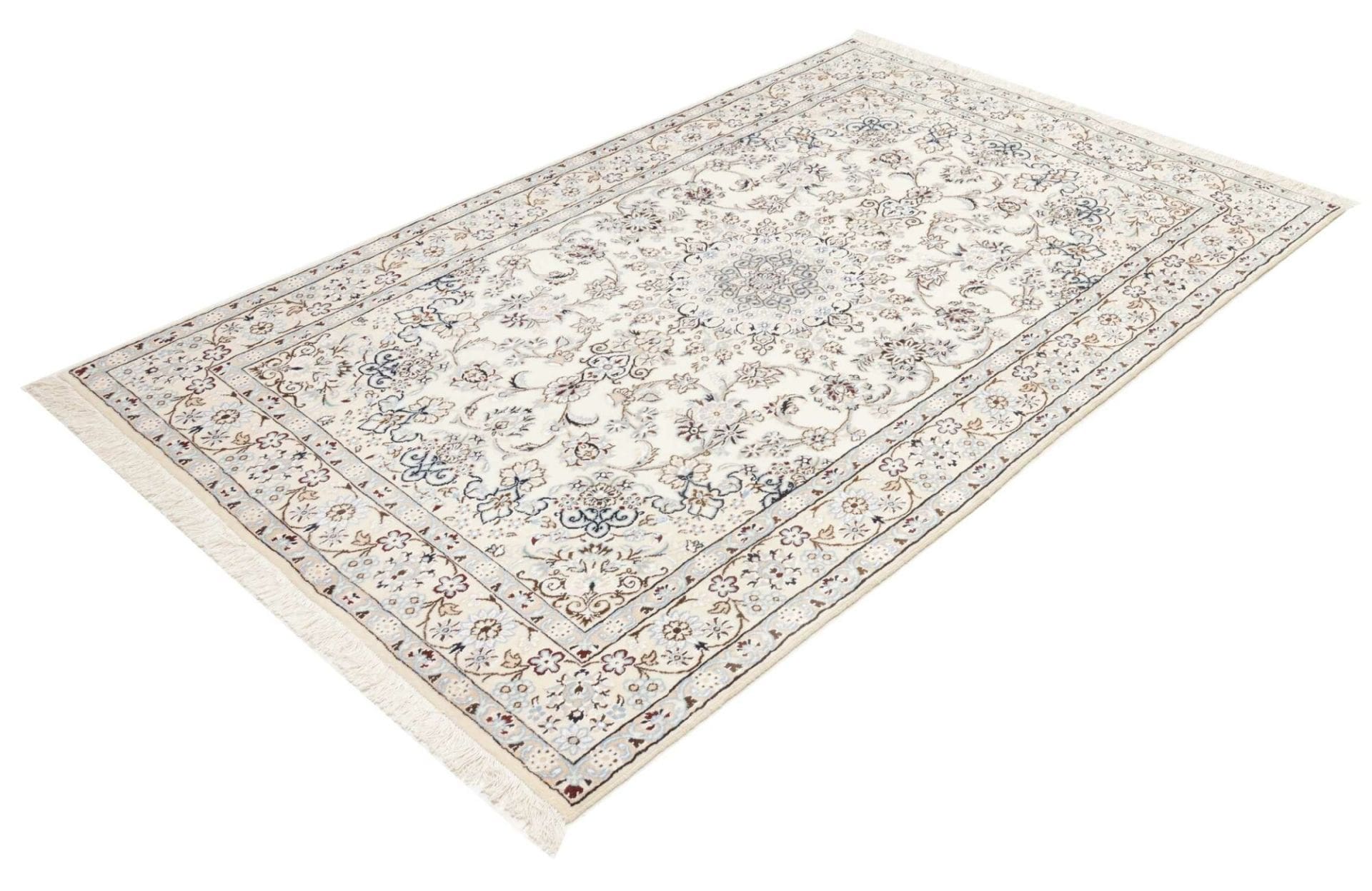 Nain Teppich 131 x 202cm, florales Muster, Schurwolle, handgeknüpft