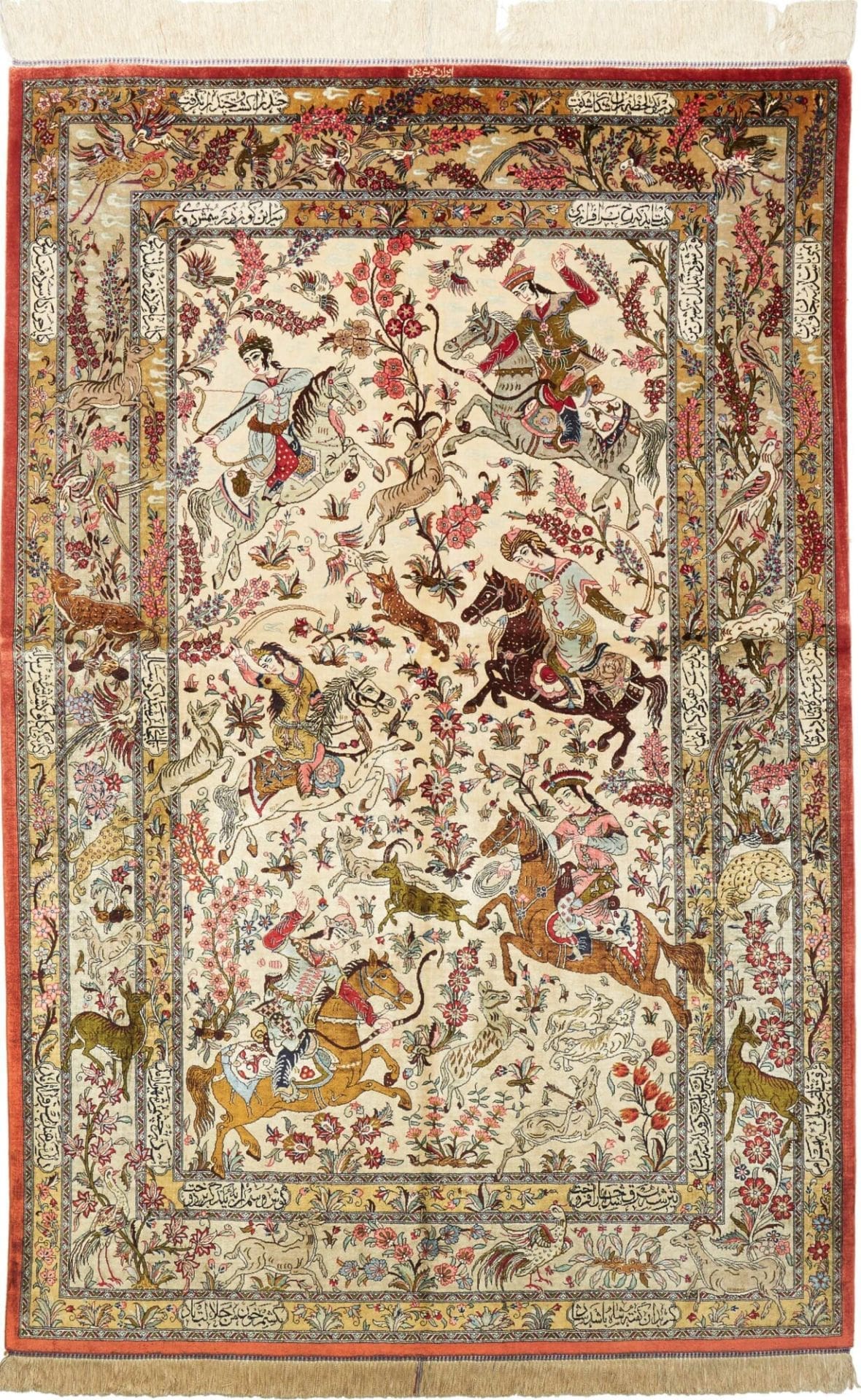 Ghom Teppich 135 x 203 cm, Seide, handgeknüpft, Perserteppich