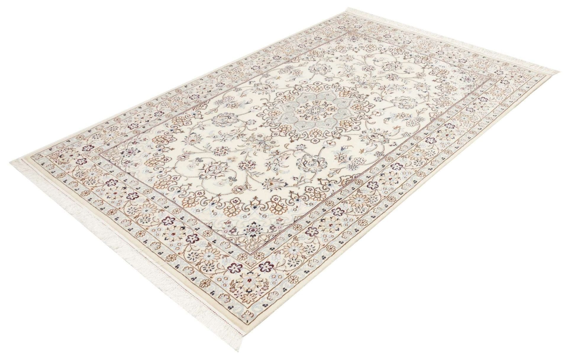 Nain Teppich 131 x 208 cm, florale Muster, Schurwolle, handgeknüpft