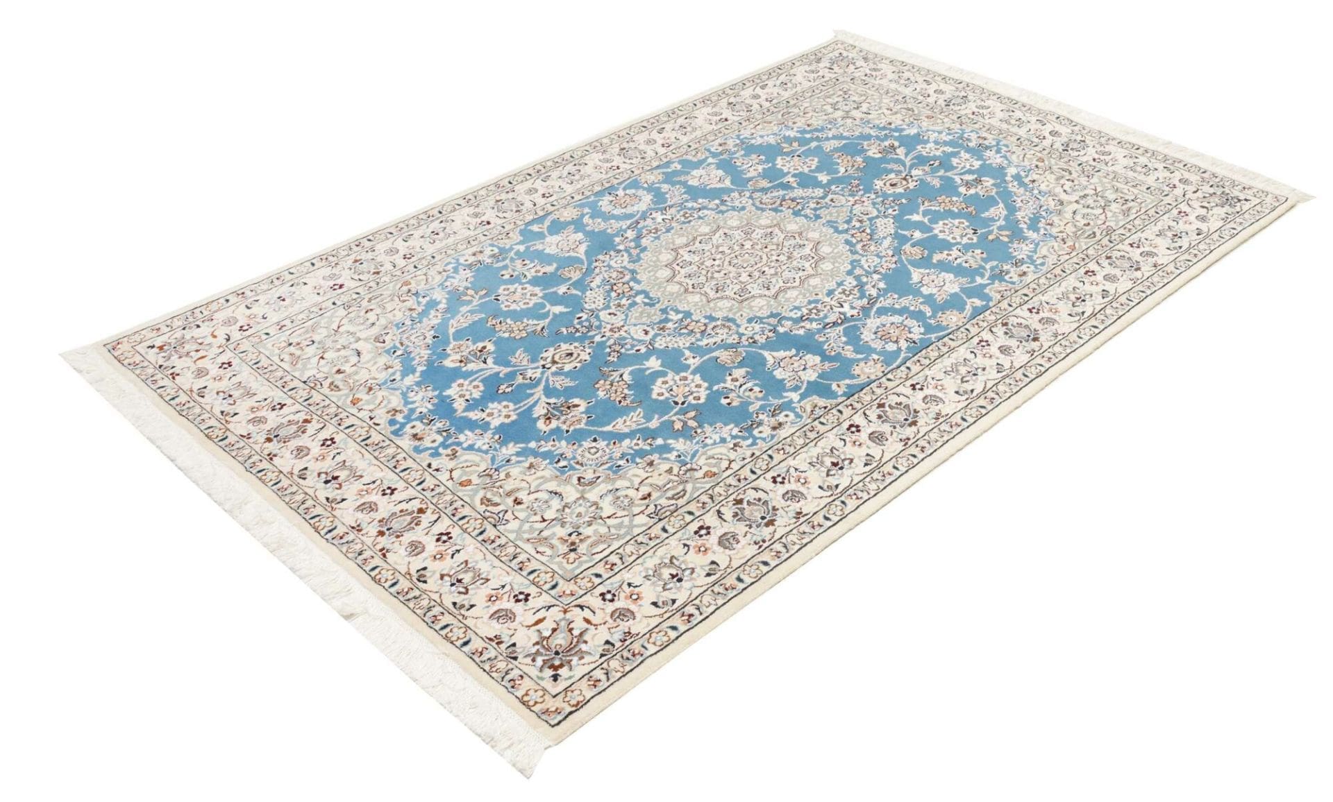 Exklusiver Nain Teppich 133 x 206 cm, florales Design, handgeknüpft