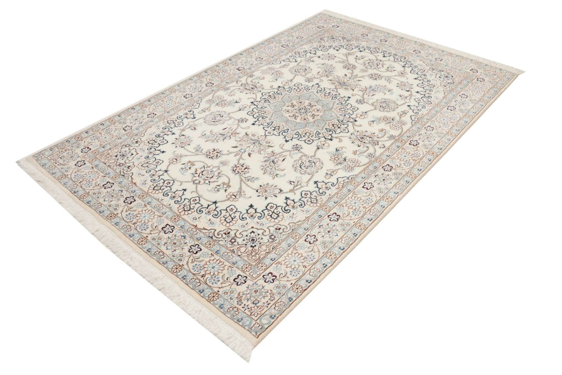 Nain Teppich 139 x 217 cm, florale Muster, handgeknüpft, Perserteppich