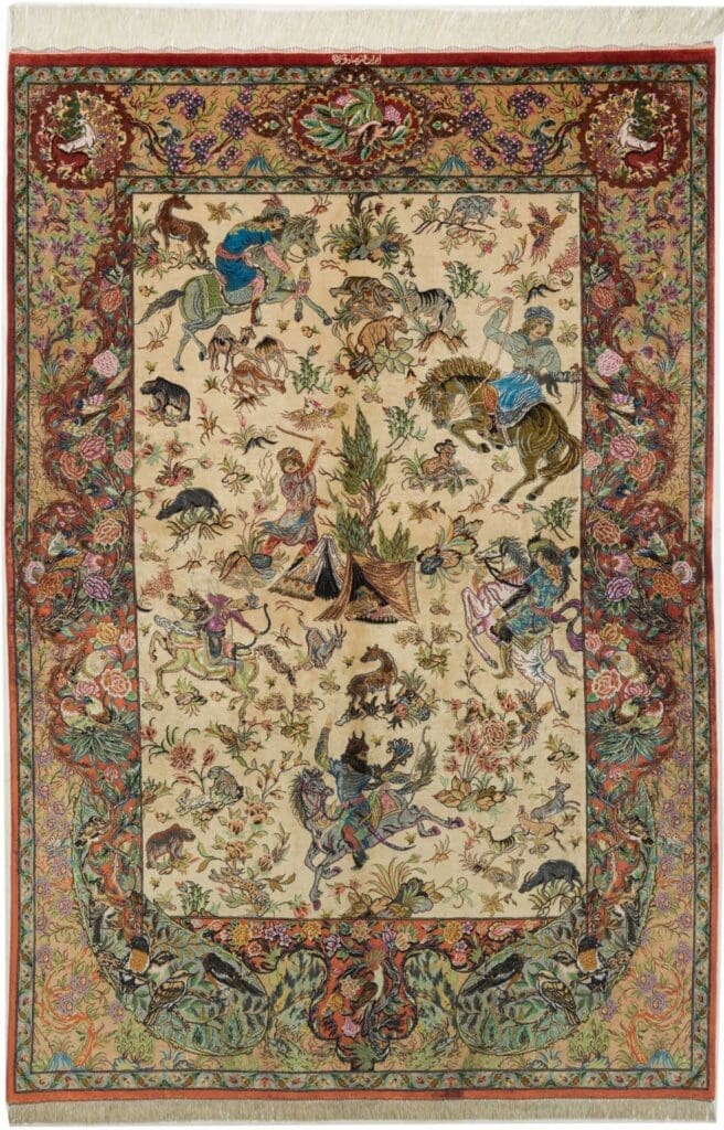 Ghom Teppich 133 x 197cm, Seide, handgeknüpft, Perserteppich