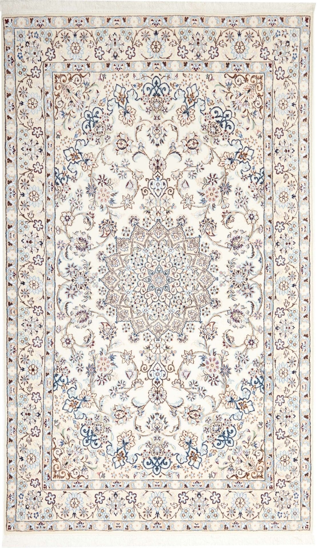 Exklusiver Nain Teppich 131 x 215 cm, florale Muster, handgeknüpft