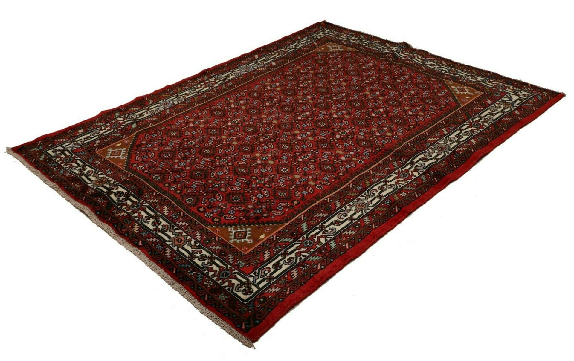 Hamadan Teppich 153 x 198 cm, geometrisches Muster, handgeknüpft