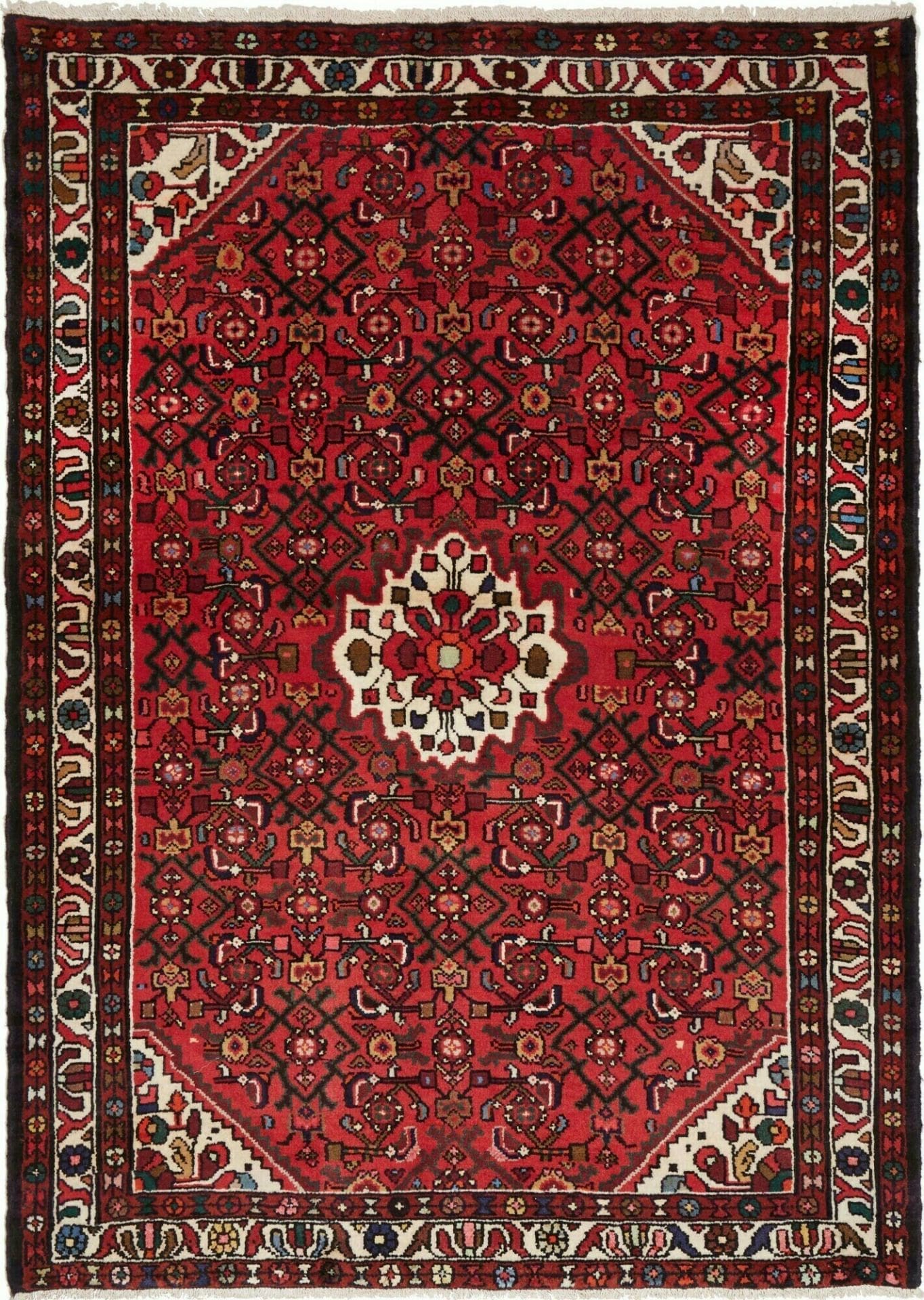 Hamadan Teppich 141 x 190 cm, Herati-Muster, Schurwolle, handgeknüpft