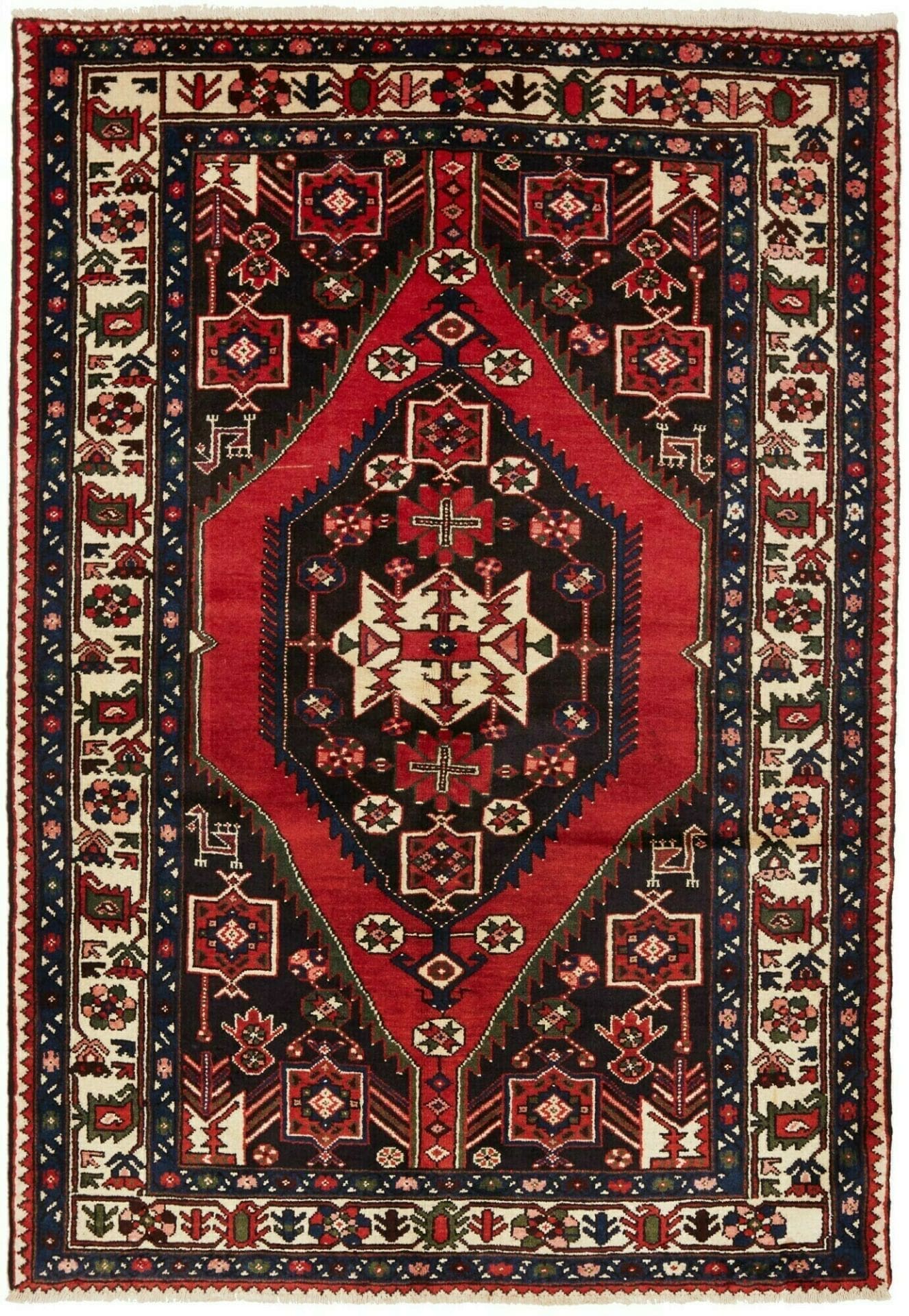 Orientteppich Hamadan 141 x 203cm, Schurwolle, geometrisches Muster, handgeknüpft
