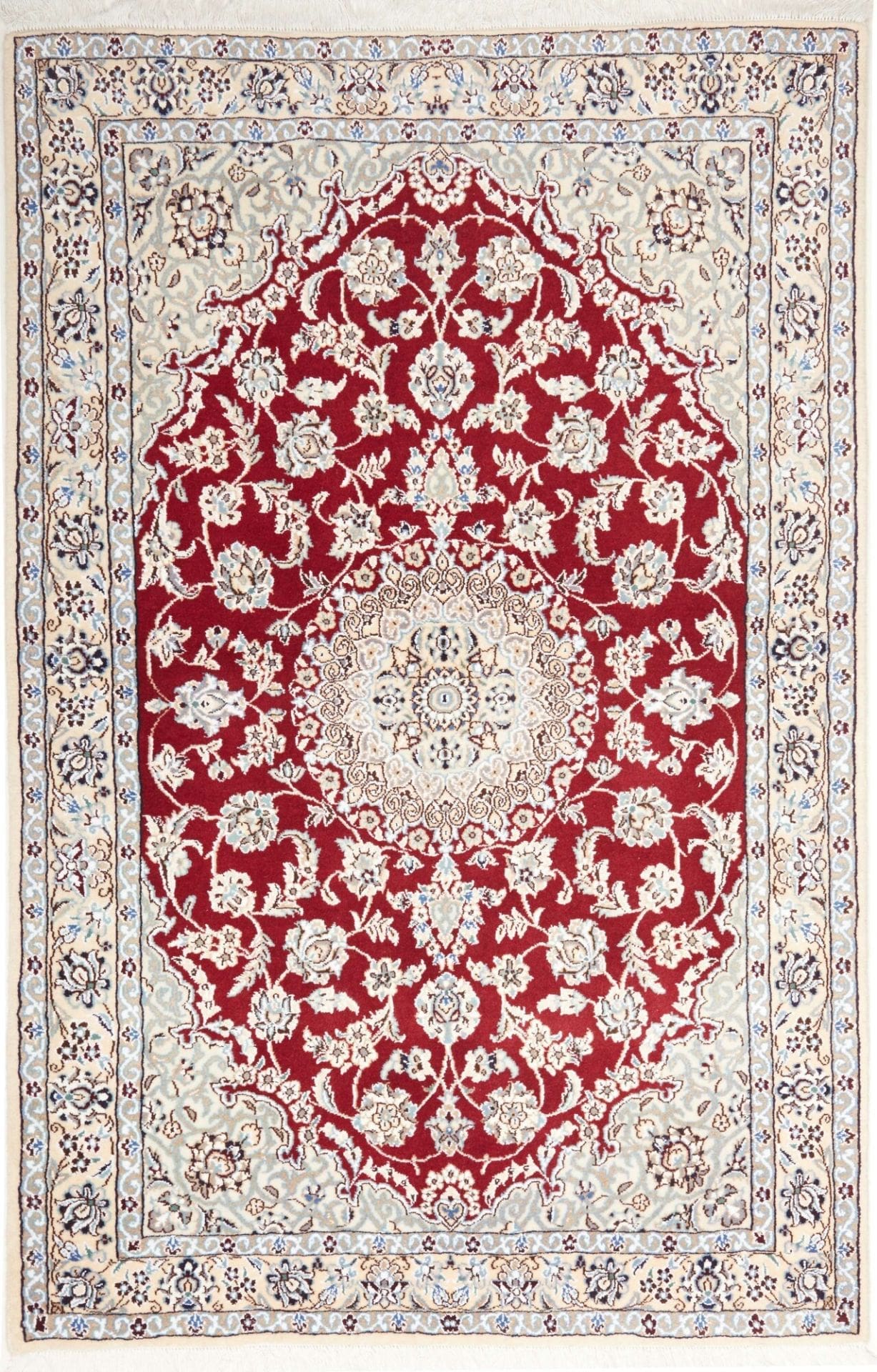 Nain Teppich 133 x 200cm, florale Muster, Schurwolle, handgeknüpft