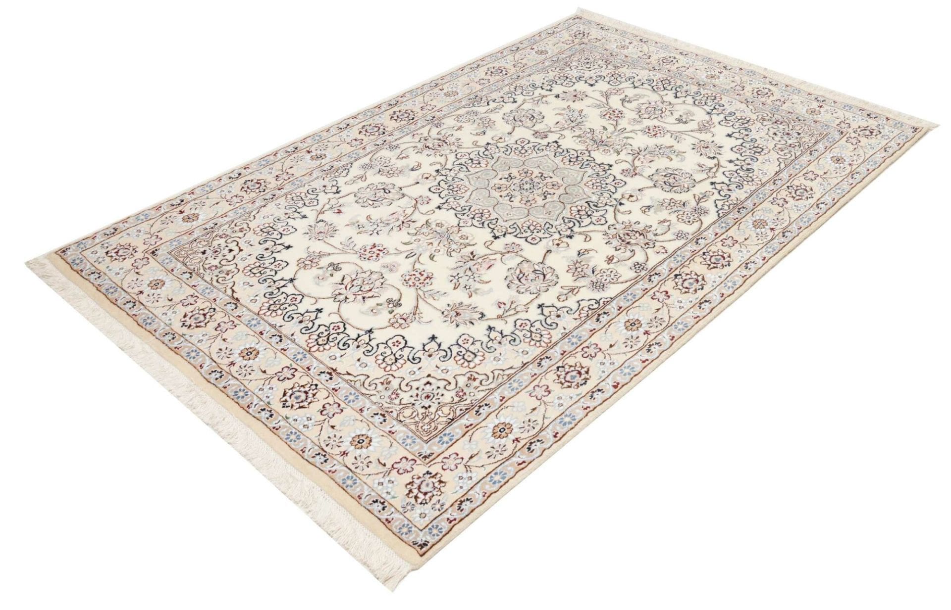 Nain Teppich 135 x 203 cm, florale Muster, handgeknüpft, Perserteppich