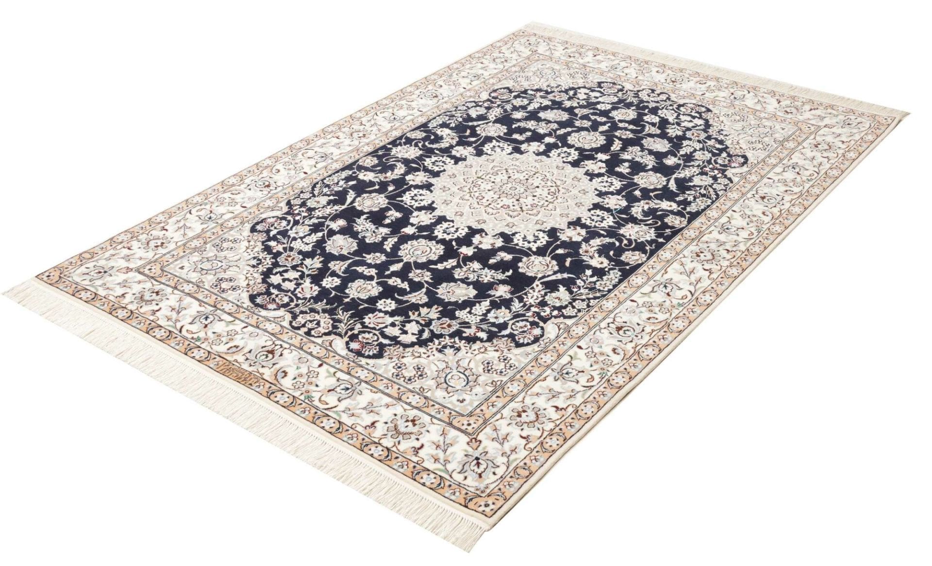 Nain Teppich 133 x 183 cm, florale Muster, handgeknüpft, Perserteppich