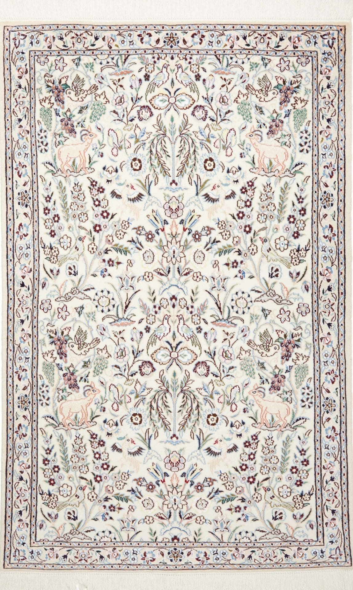 Exklusiver Nain Teppich 106 x 163 cm, florales Muster, handgeknüpft