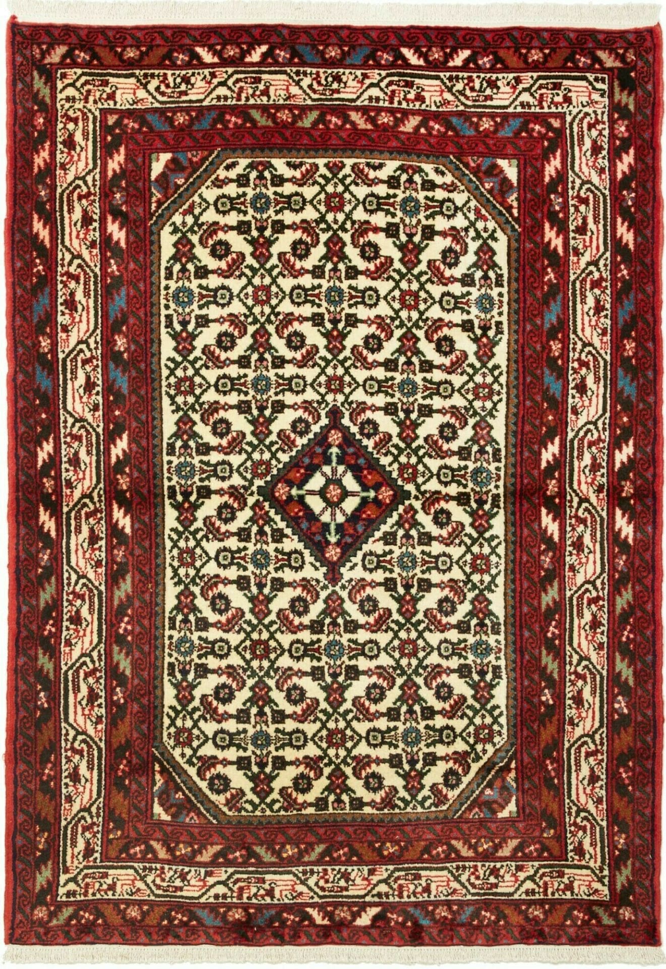 Hamadan Teppich 103 x 145cm, Schurwolle, Herati-Muster, handgeknüpft