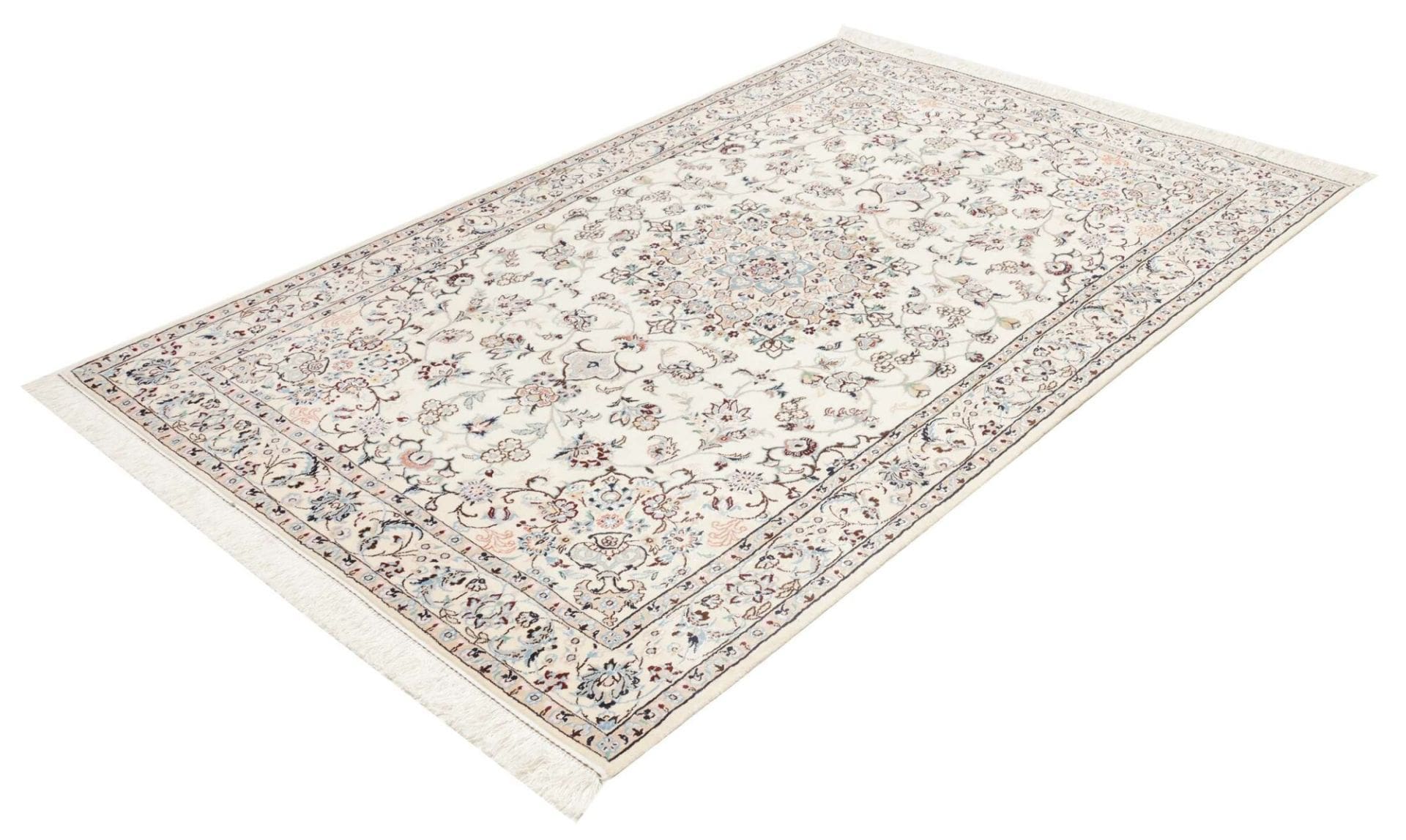 Nain Teppich 141 x 214 cm, florale Muster, handgeknüpft, Perserteppich