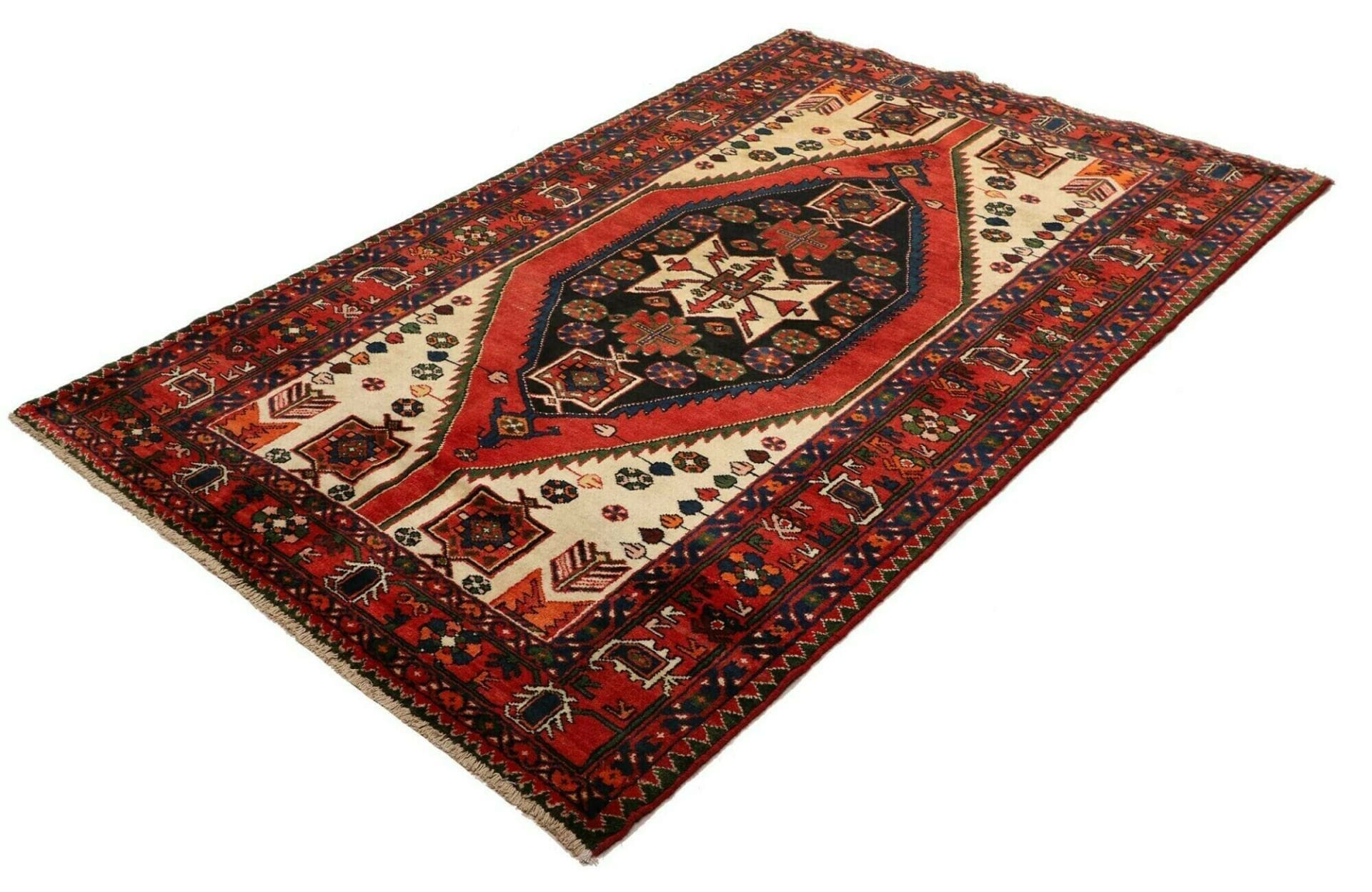 Hamadan Teppich 139 x 203 cm, Schurwolle, florales Muster, handgeknüpft