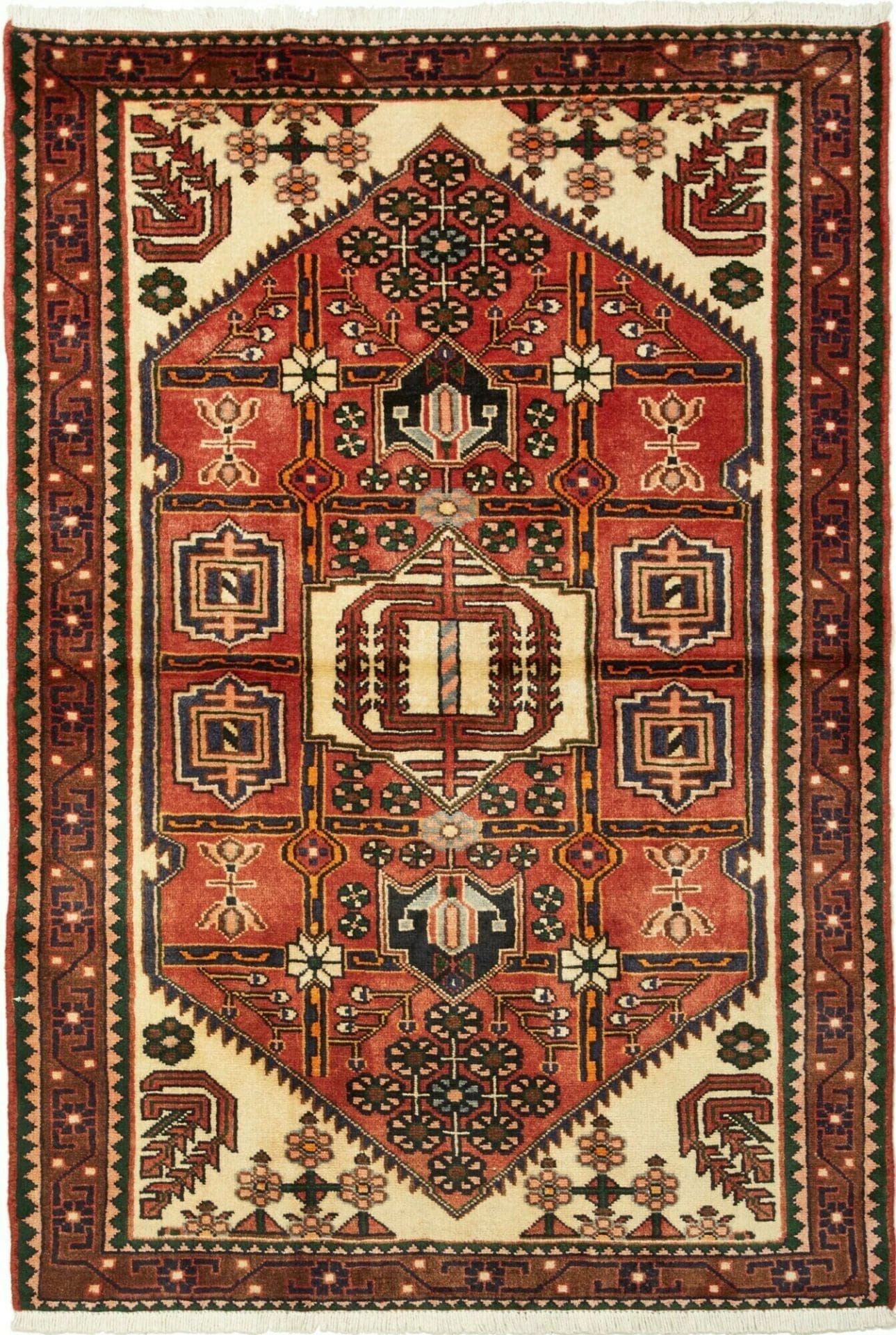 Hamadan Teppich 107 x 150cm, Herati-Muster, Schurwolle, handgeknüpft