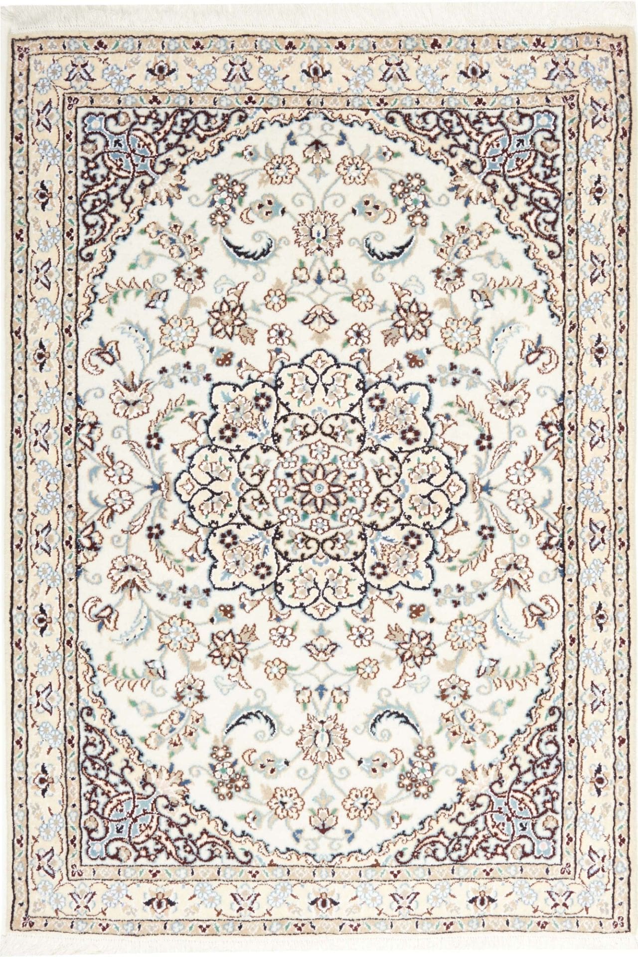 Nain Teppich 105 x 146cm, florales Muster, handgeknüpft, Perserteppich