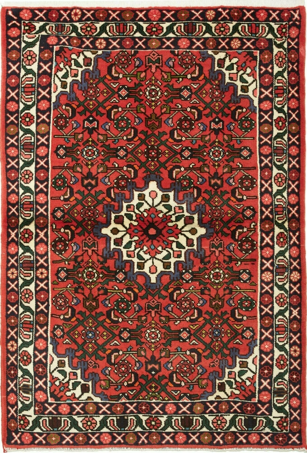 Hamadan Teppich 107 x 152cm, Herati-Muster, Schurwolle, handgeknüpft