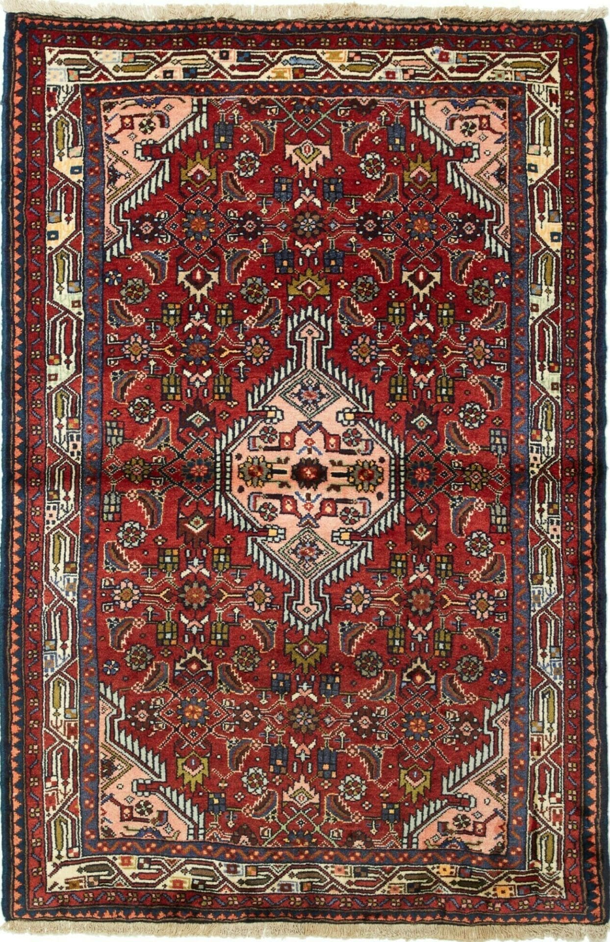 Hamadan Teppich 104 x 144 cm, Schurwolle, geometrisches Muster, handgeknüpft