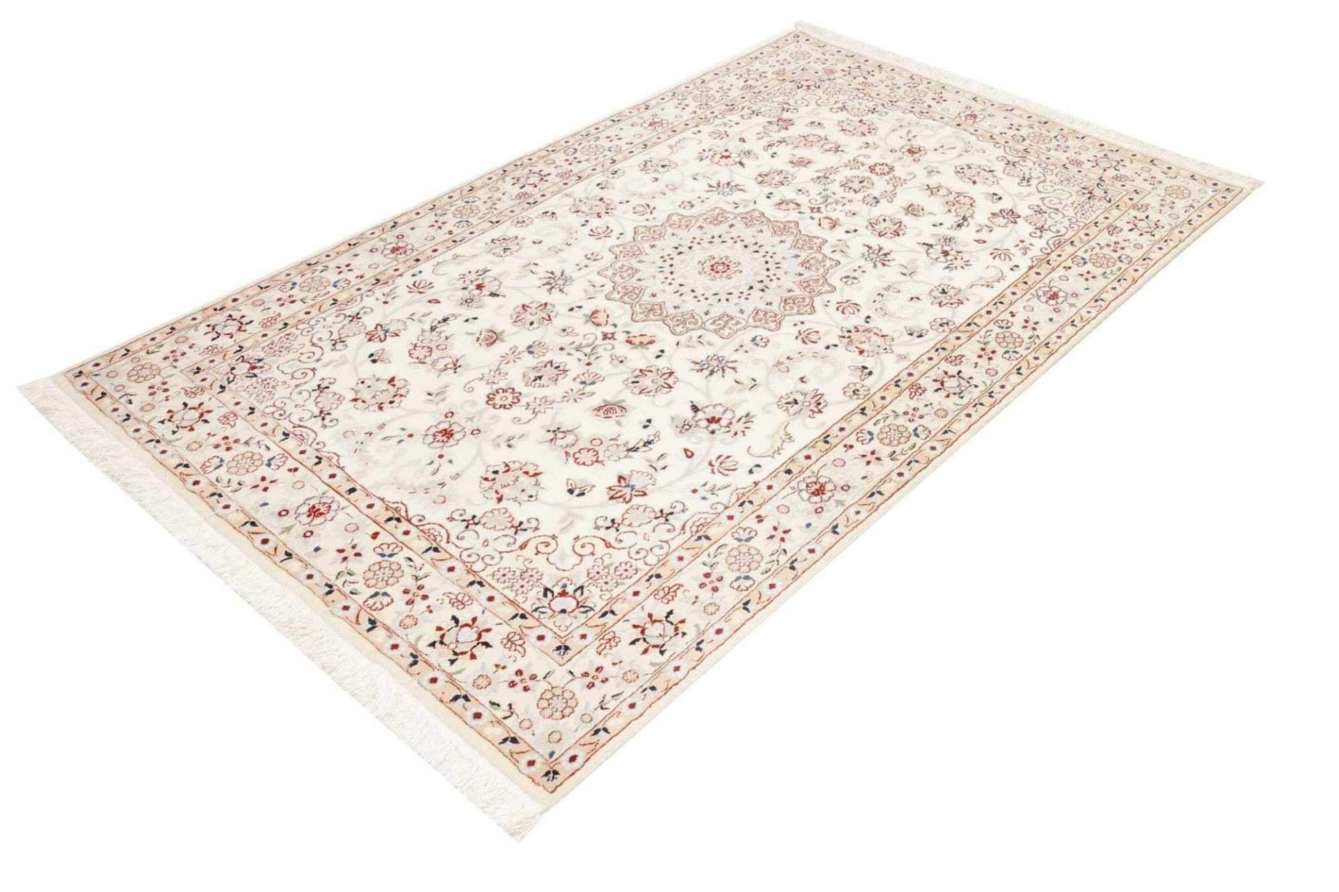 Exklusiver Nain Teppich 130 x 214 cm, florale Muster, handgeknüpft