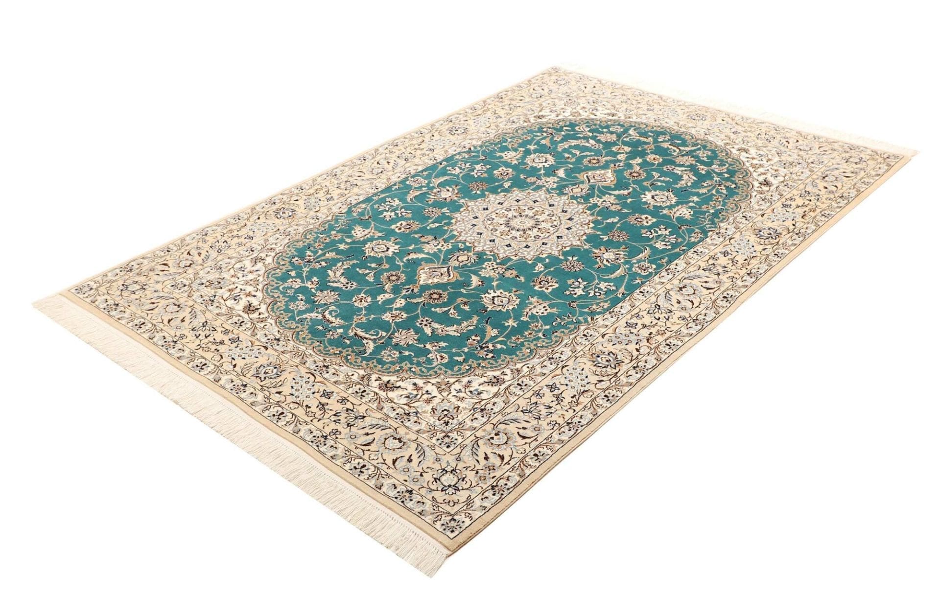 Nain Teppich 132 x 195 cm, florales Design, handgeknüpft