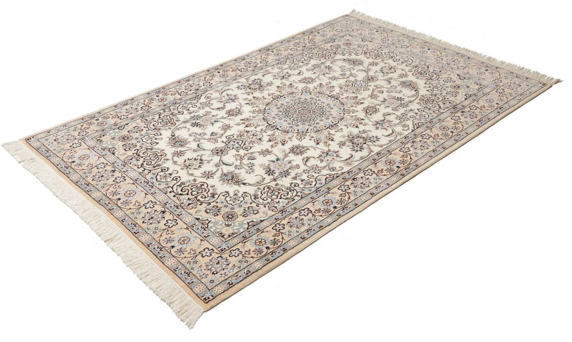 Exklusiver Nain Teppich 130 x 197cm, florale Muster, handgeknüpft
