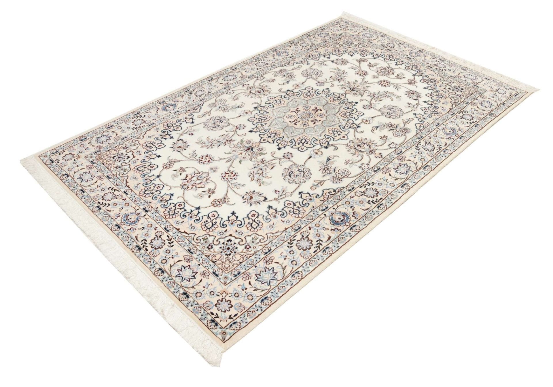 Nain Teppich 133 x 206 cm, florale Muster, handgeknüpft, Perserteppich