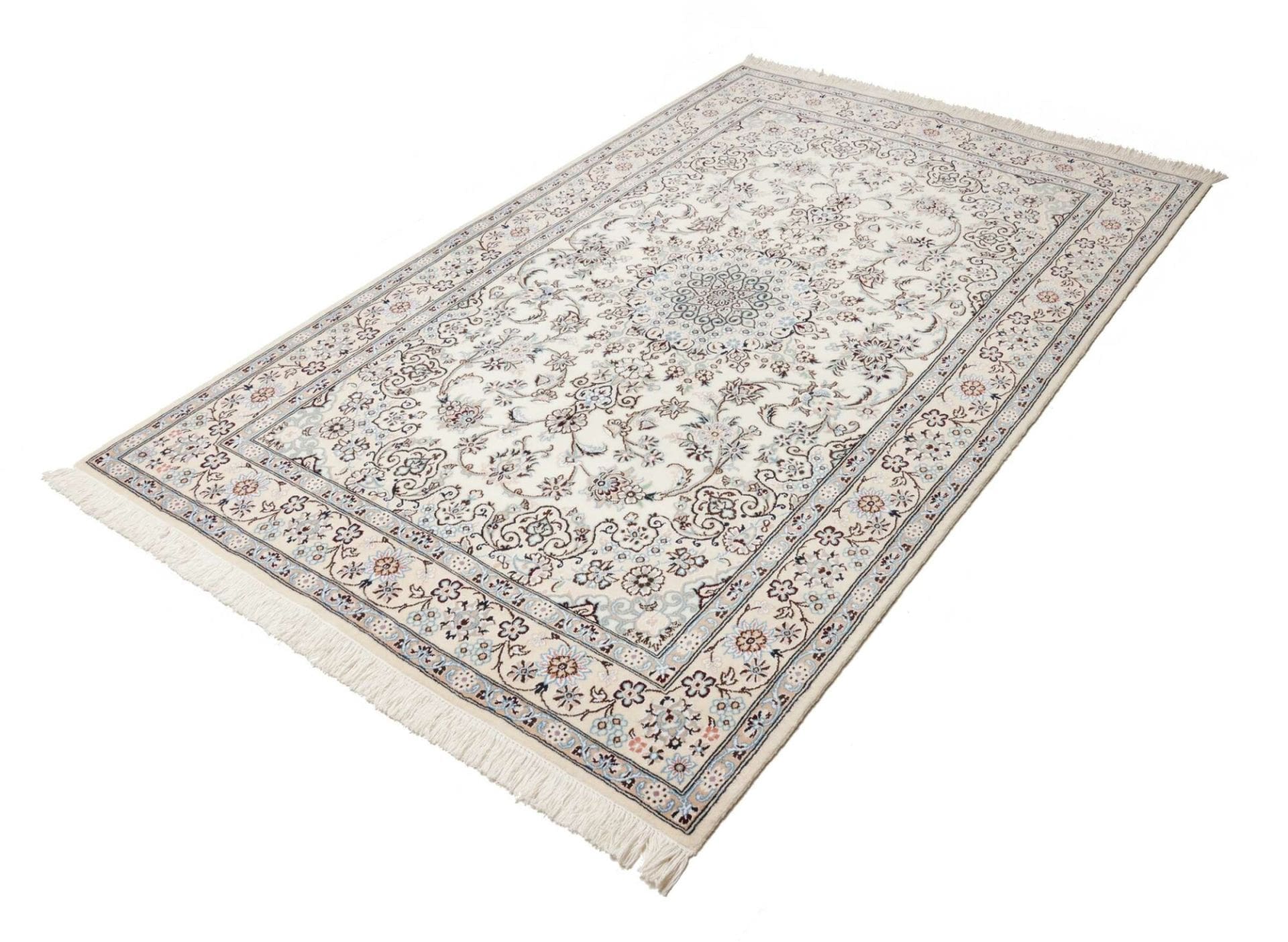Nain Teppich 138 x 210cm, florales Muster, Schurwolle, handgeknüpft