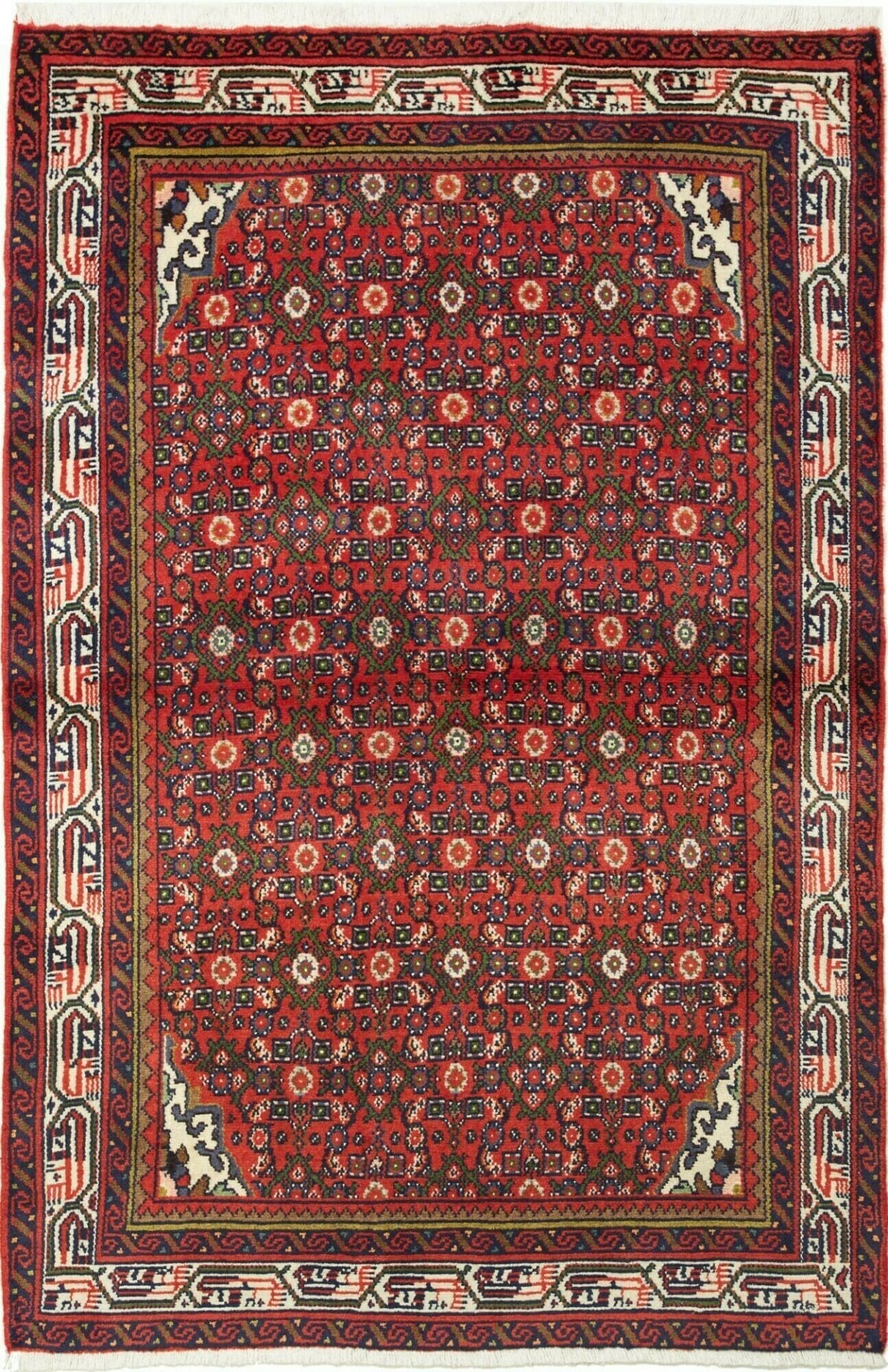 Hamadan Teppich 106 x 159 cm, Schurwolle, geometrisches Muster, handgeknüpft