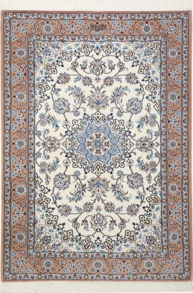 Nain Teppich 106 x 150cm, florale Muster, handgeknüpft, Perserteppich