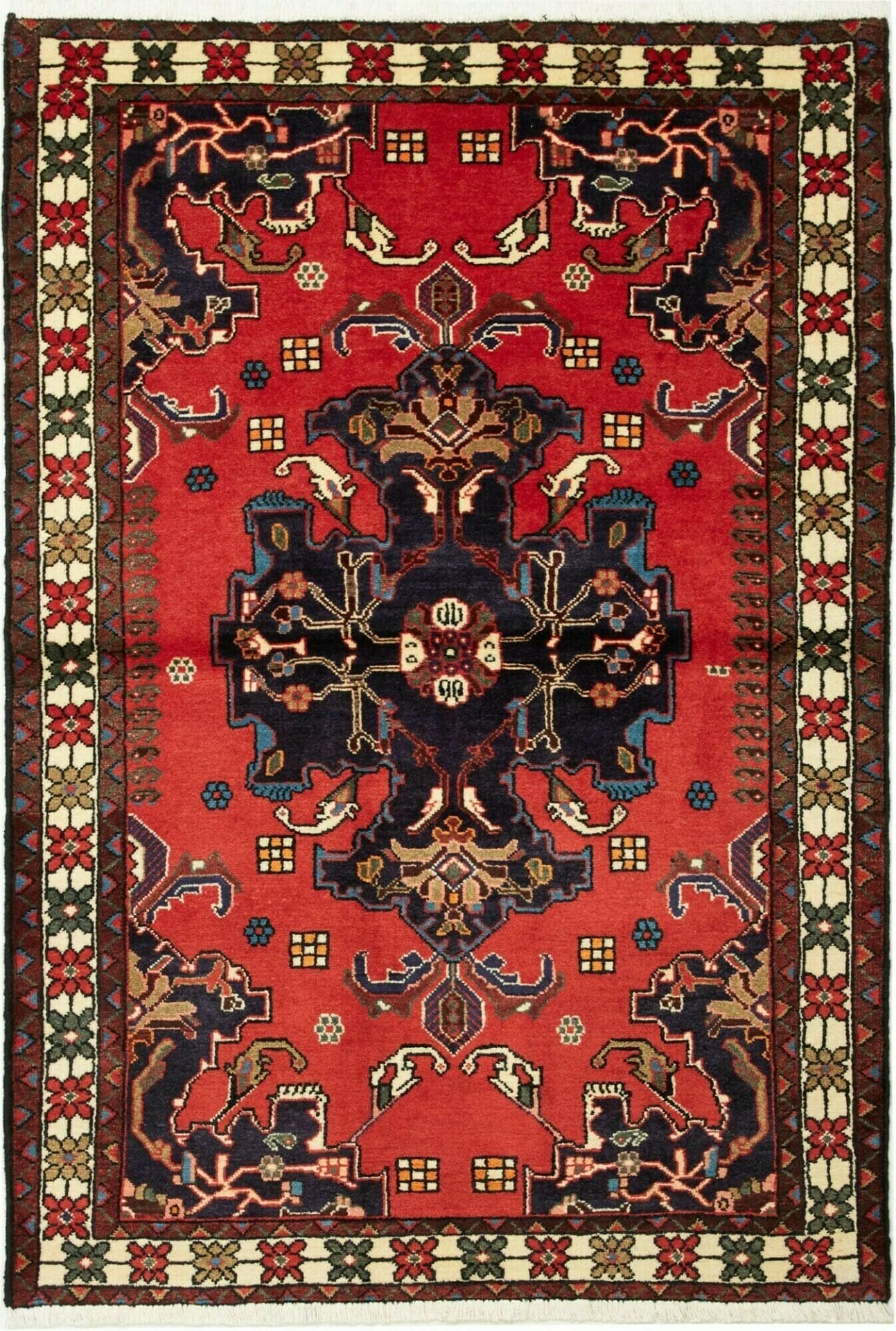 Hamadan Teppich 110 x 154 cm, Schurwolle, Herati-Muster, handgeknüpft