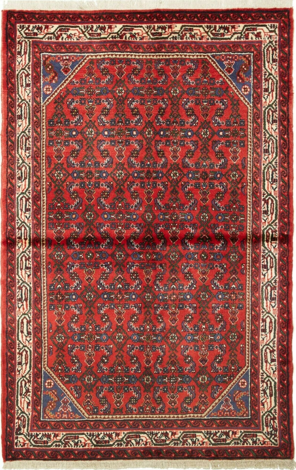 Hamadan Teppich 105 x 160 cm, geometrisches Muster, handgeknüpft