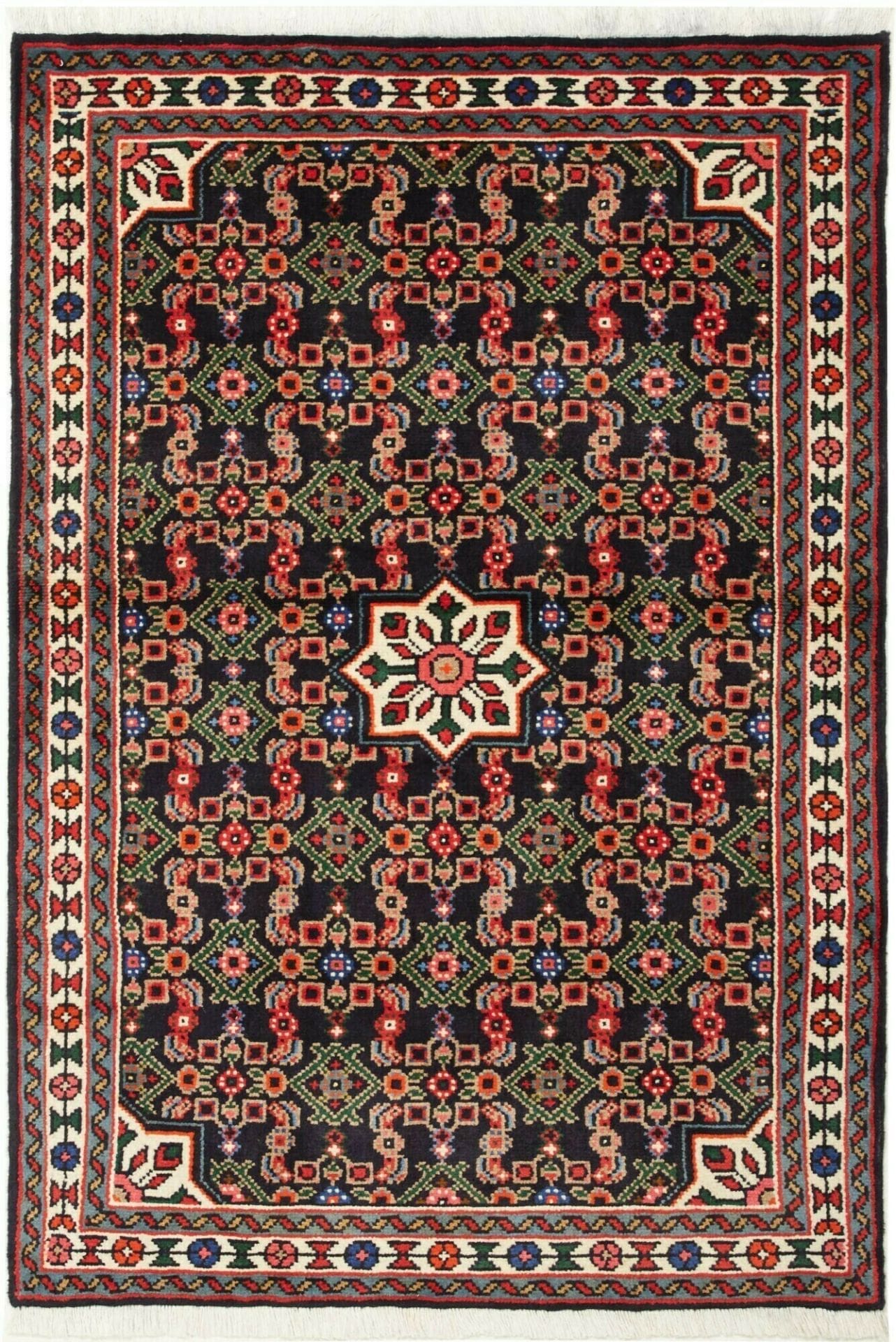 Hamadan Teppich 103 x 144 cm, Schurwolle, handgeknüpft, Orientteppich