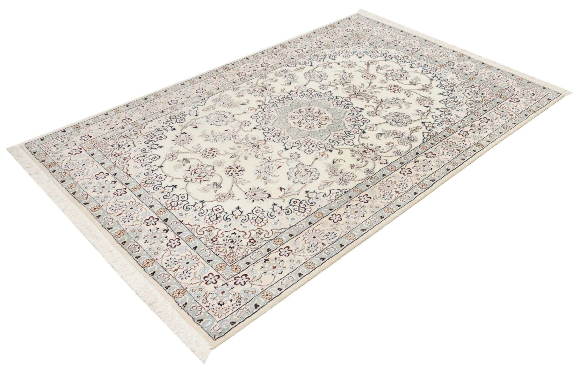 Exklusiver Nain Teppich 133 x 203 cm, florales Muster, handgeknüpft