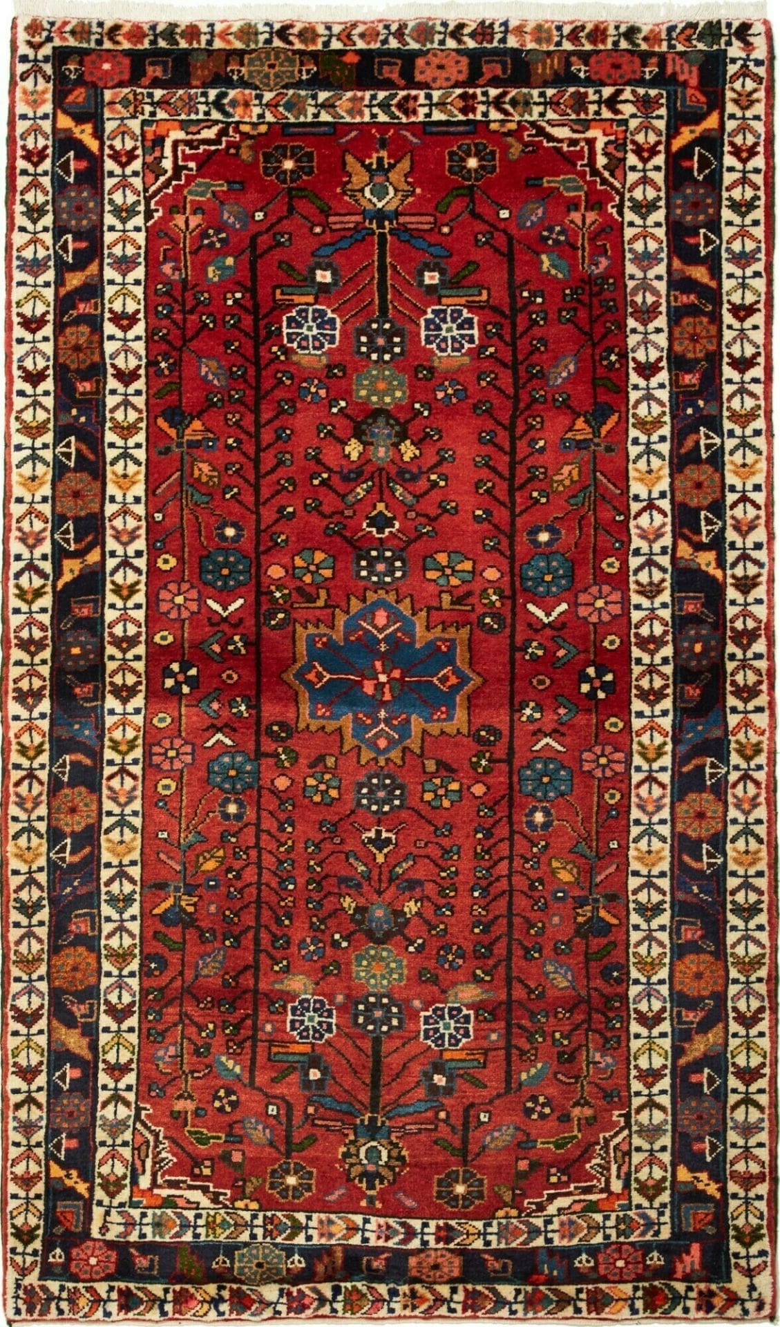 Hamadan Teppich 108 x 180 cm, Schurwolle, geometrisches Muster, handgeknüpft