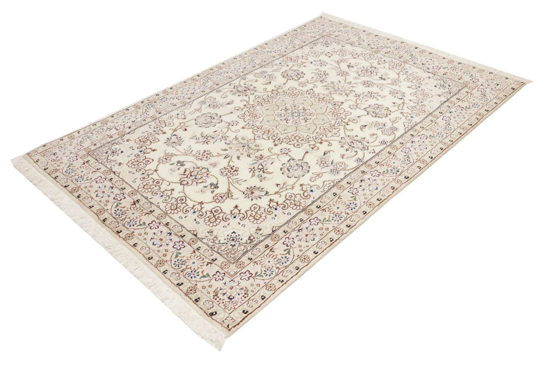 Nain Teppich 135 x 203cm, florale Muster, handgeknüpft, Perserteppich