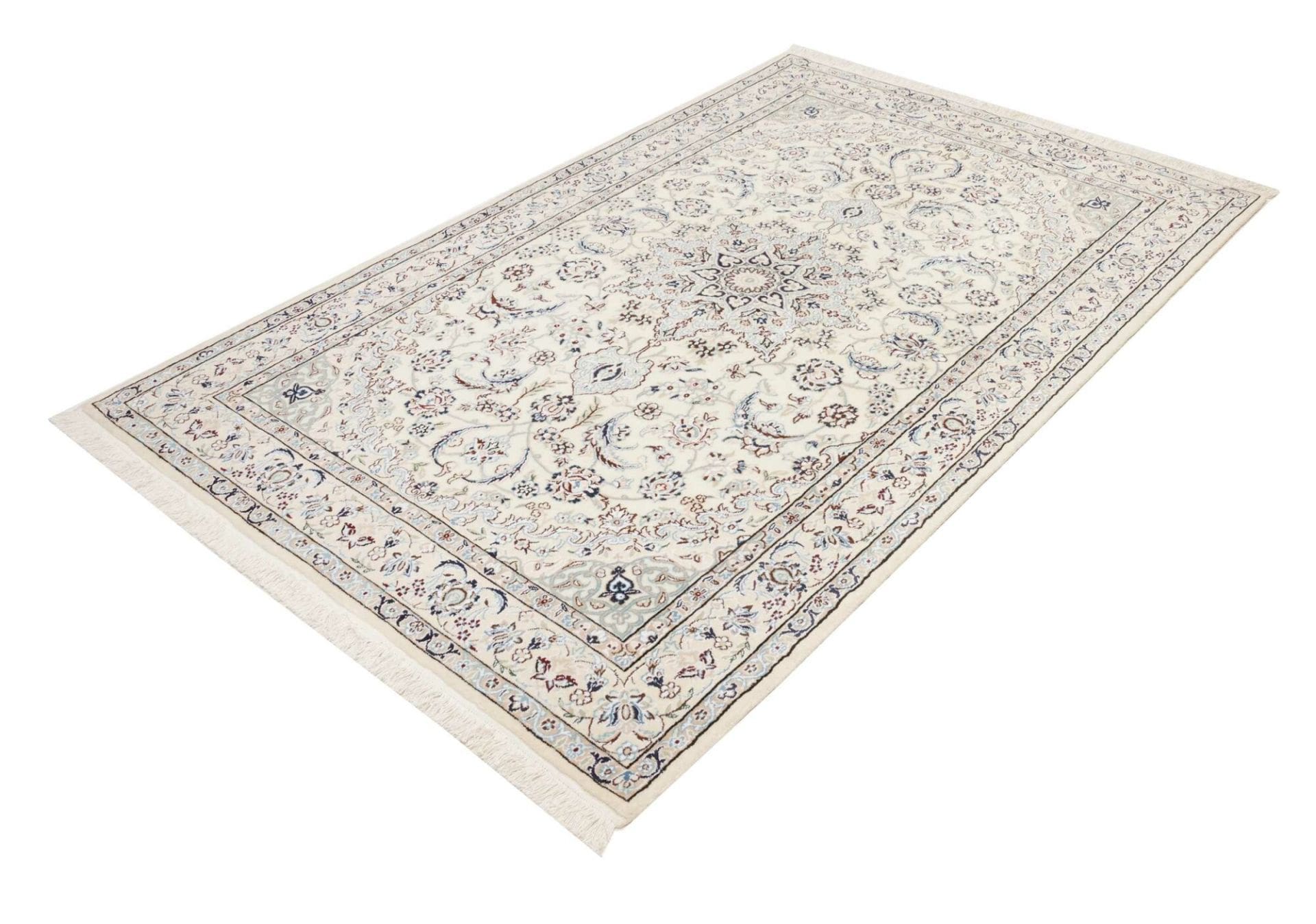 Nain Teppich 135 x 208 cm, florale Muster, Schurwolle, handgeknüpft