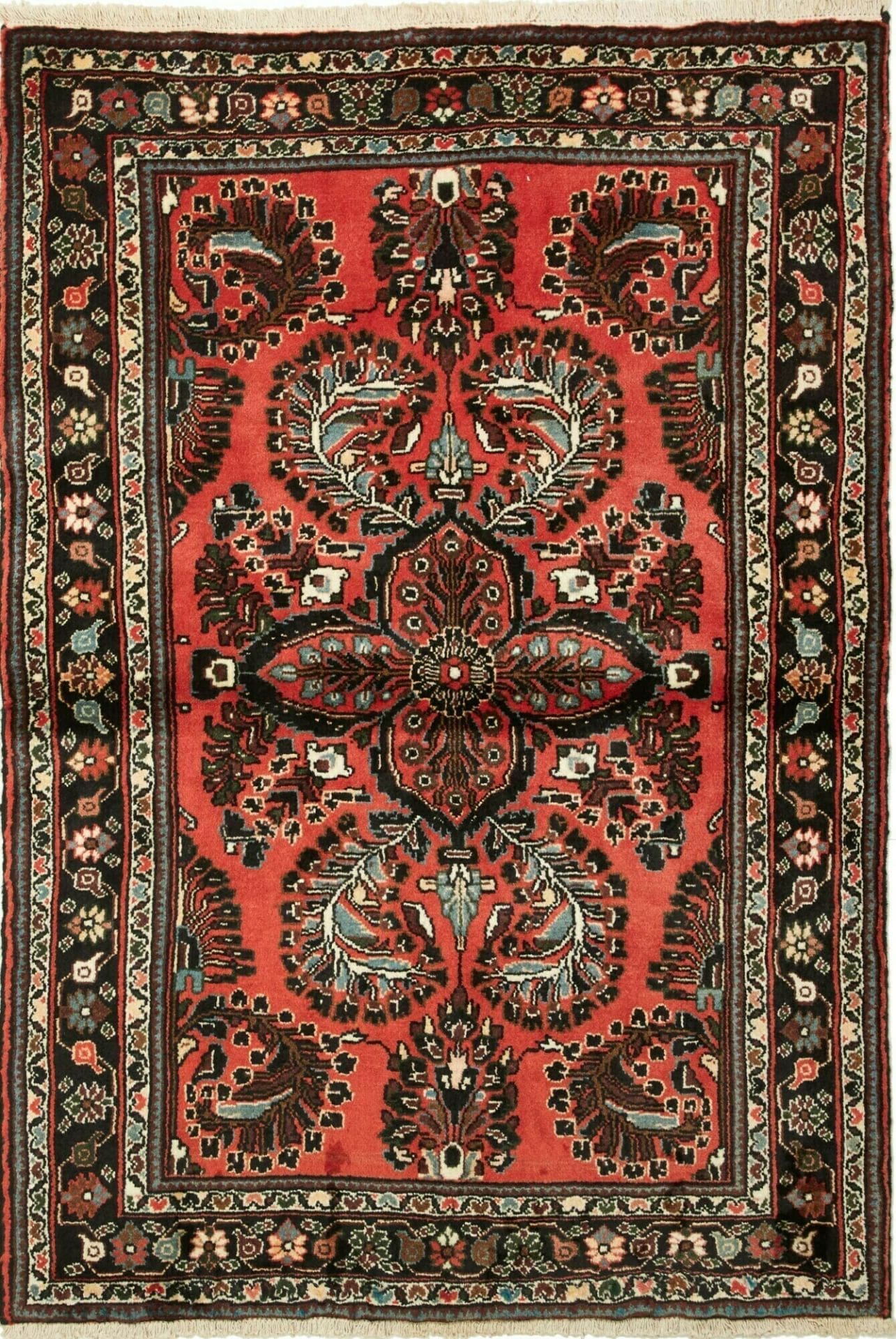Hamadan Teppich 107 x 155 cm, schurwollig, Herati-Muster, handgeknüpft