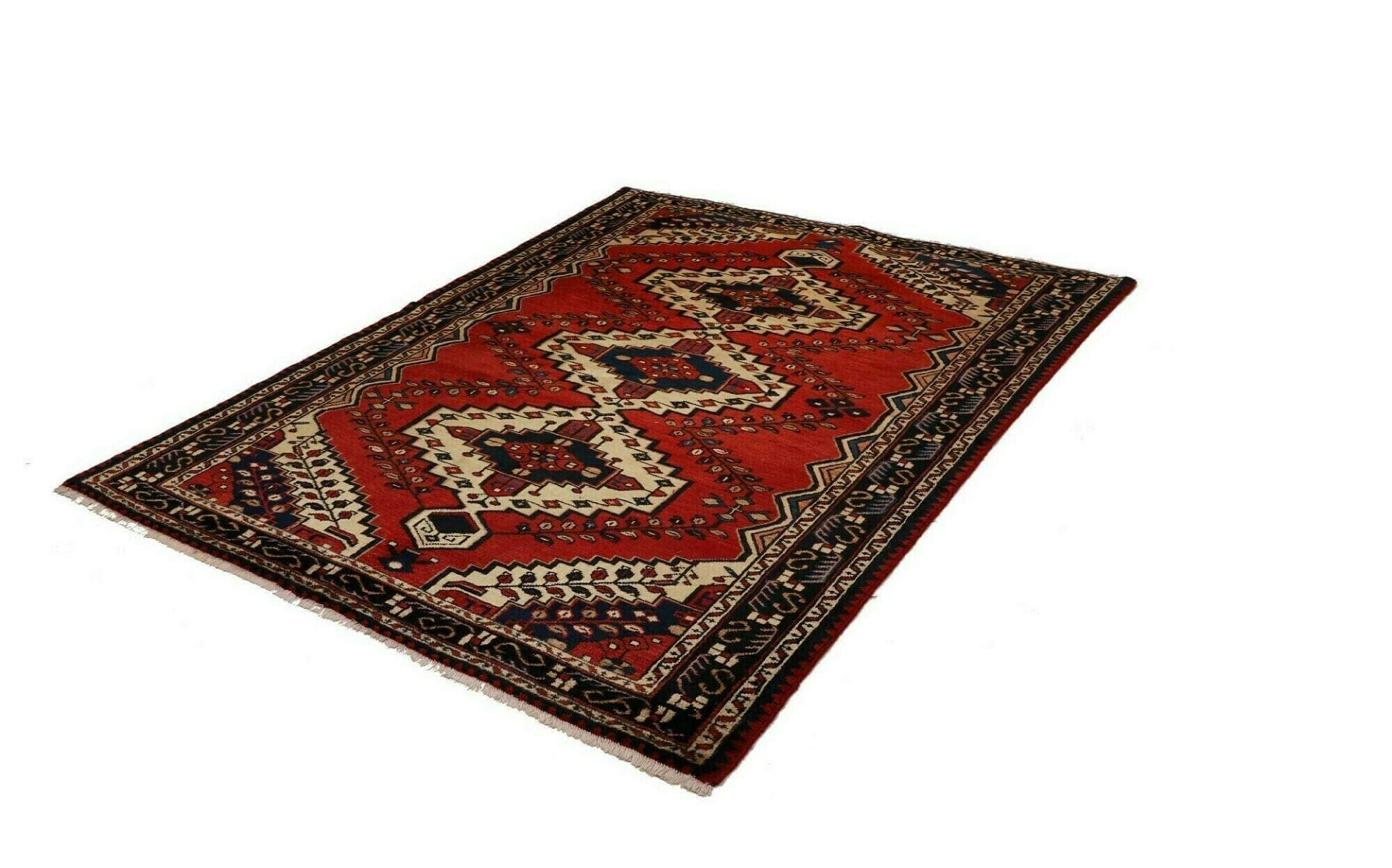 Hamadan Teppich 153 x 201 cm, Schurwolle, geometrisches Muster, handgeknüpft