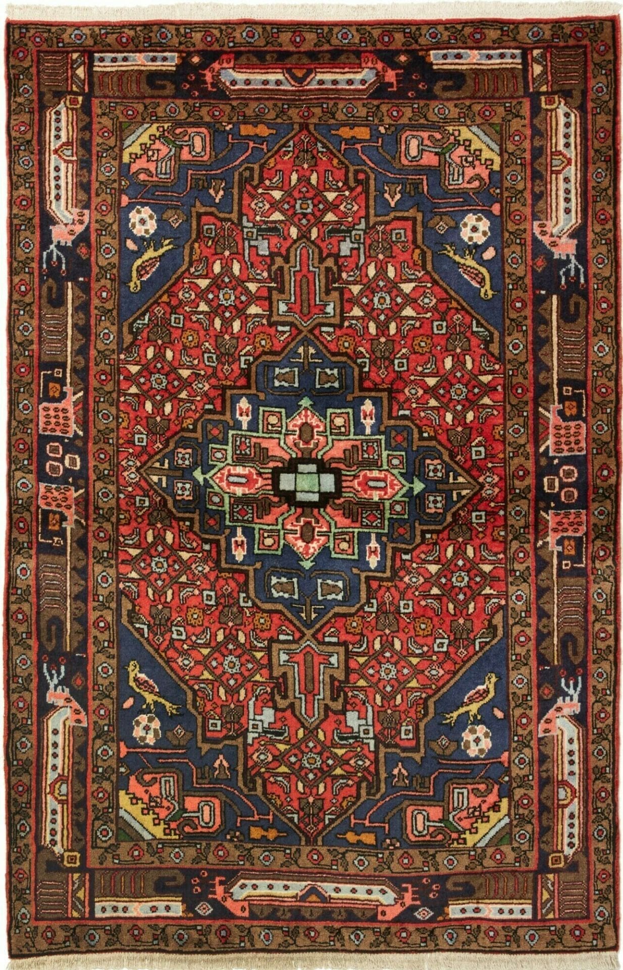 Hamadan Teppich 105 x 157cm, florales Herati-Muster, handgeknüpft
