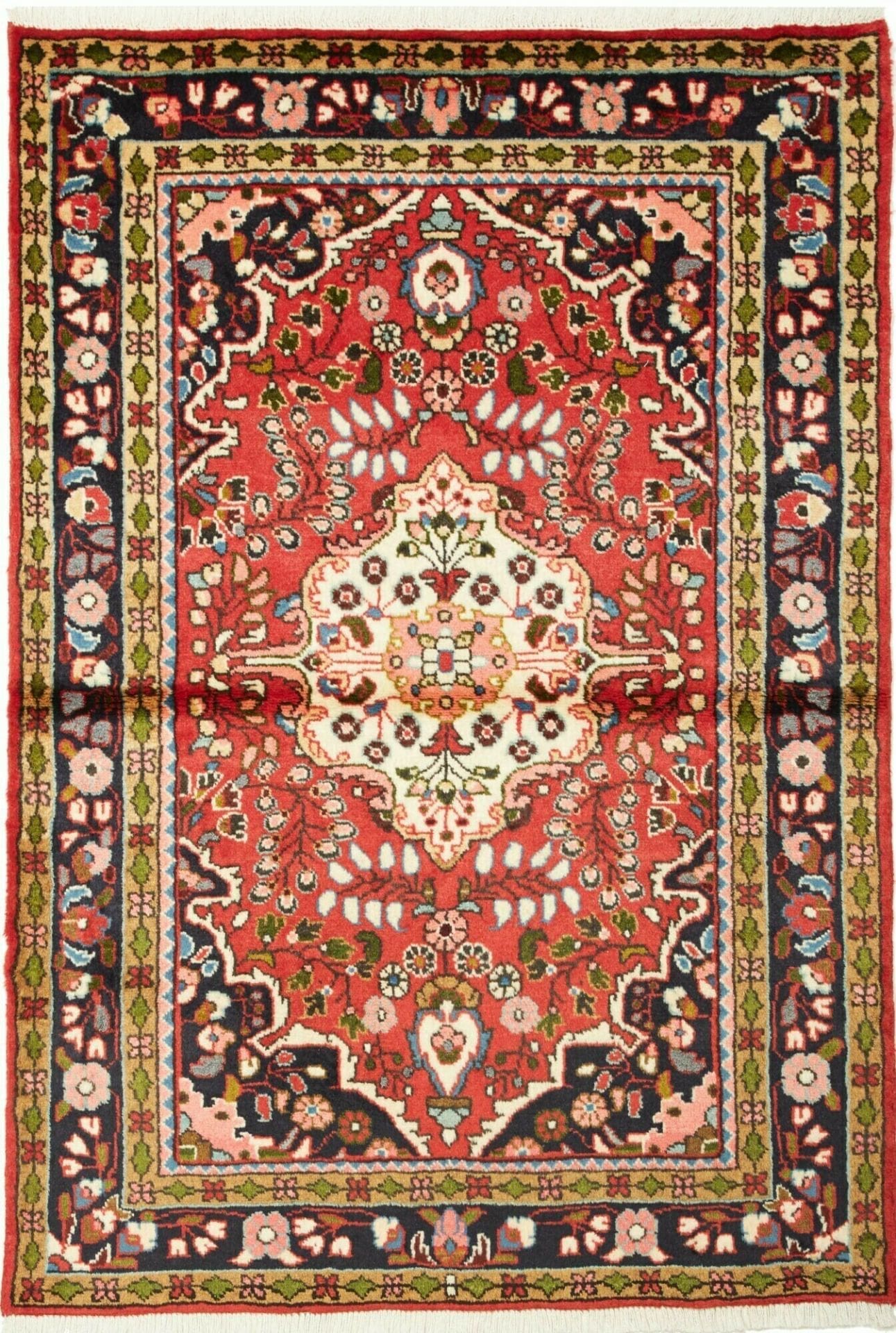 Hamadan Teppich 109 x 152cm, Schurwolle, geometrisches Muster, handgeknüpft