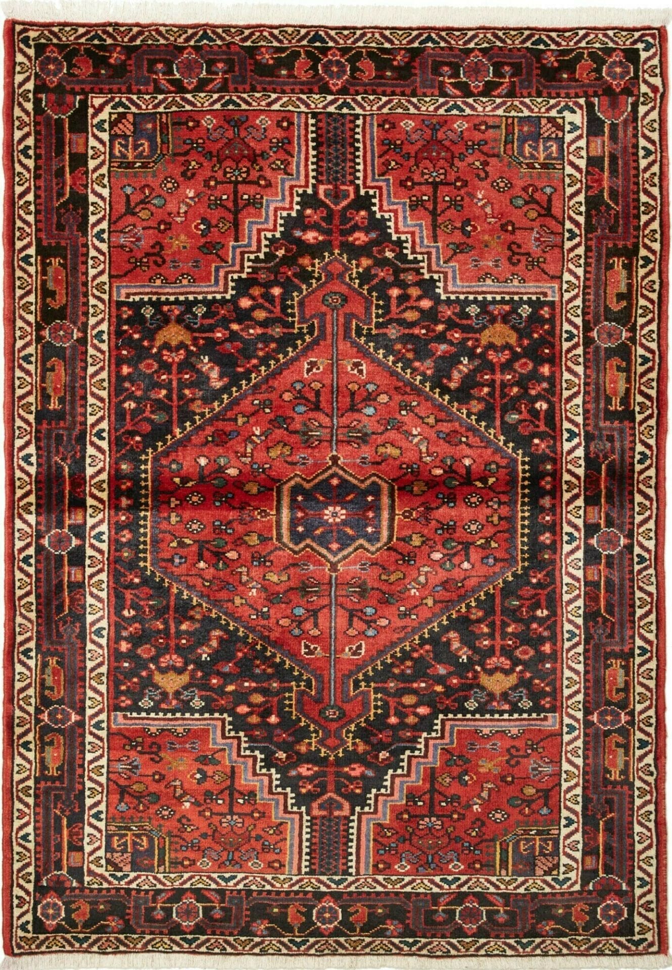Orientteppich Hamadan 118 x 162cm, Schurwolle, geometrische Muster, handgeknüpft
