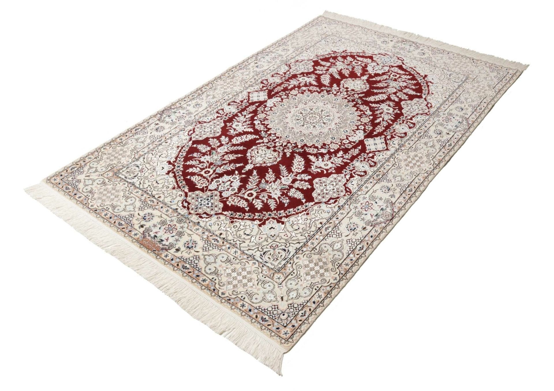 Nain Teppich 129x201cm, florales Muster, handgeknüpft, Perserteppich