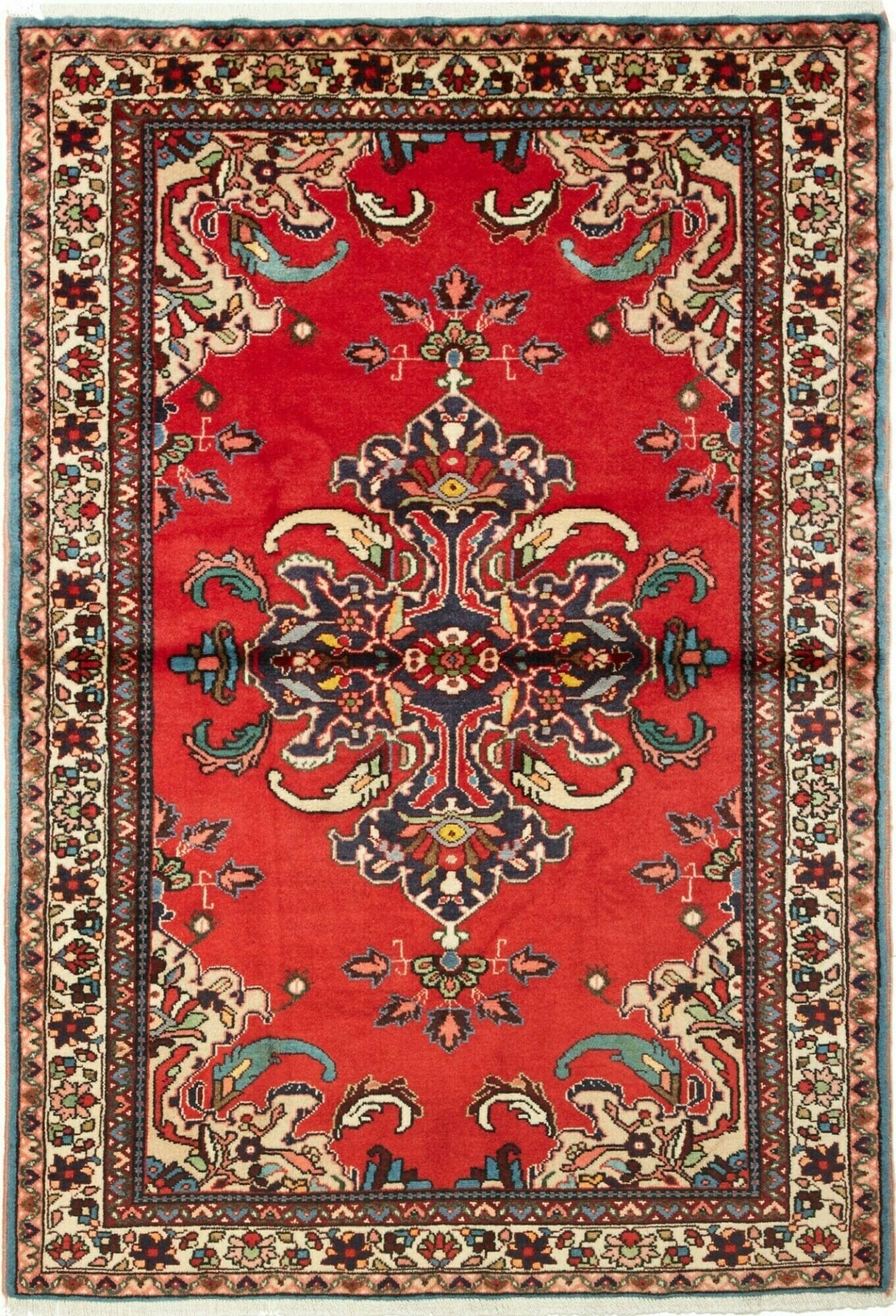 Hamadan Teppich 109 x 152 cm - Schurwolle, geometrisches Muster, handgeknüpft