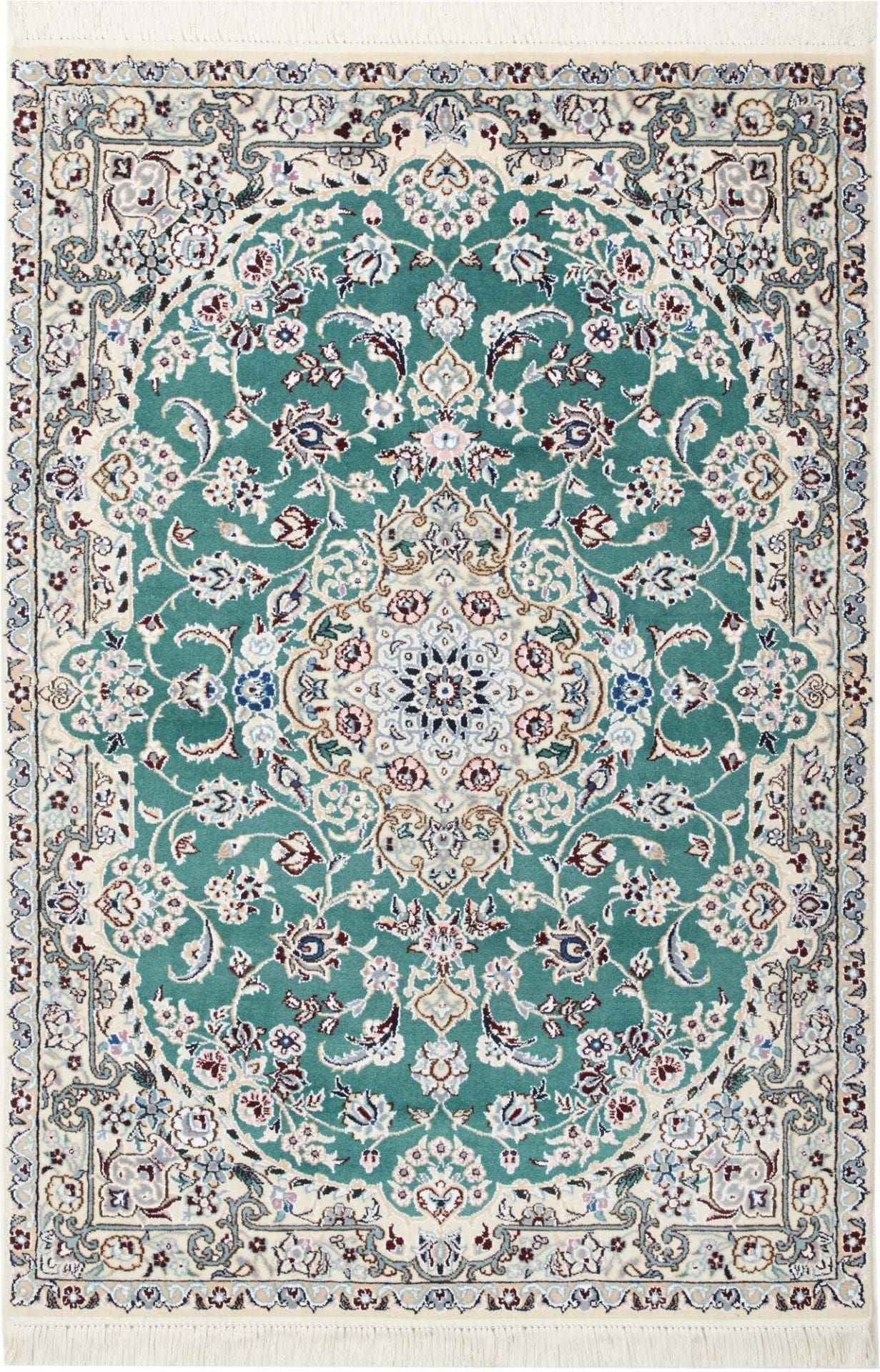 Nain Teppich 105 x 151 cm, florales Muster, Schurwolle, handgeknüpft