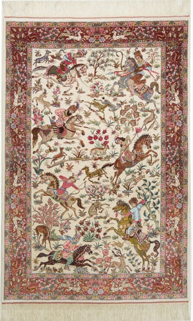 Ghom Teppich 103 x 153cm, Seide, handgeknüpft, Perserteppich
